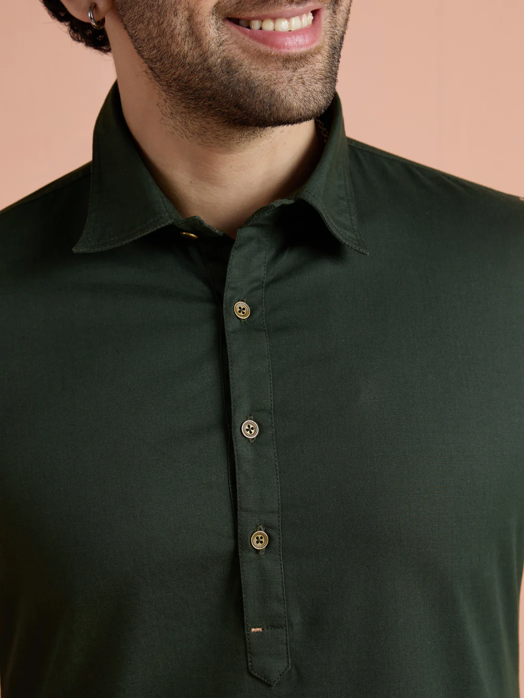 Dark Green Denim Solid Pathani Kurta - Image 5