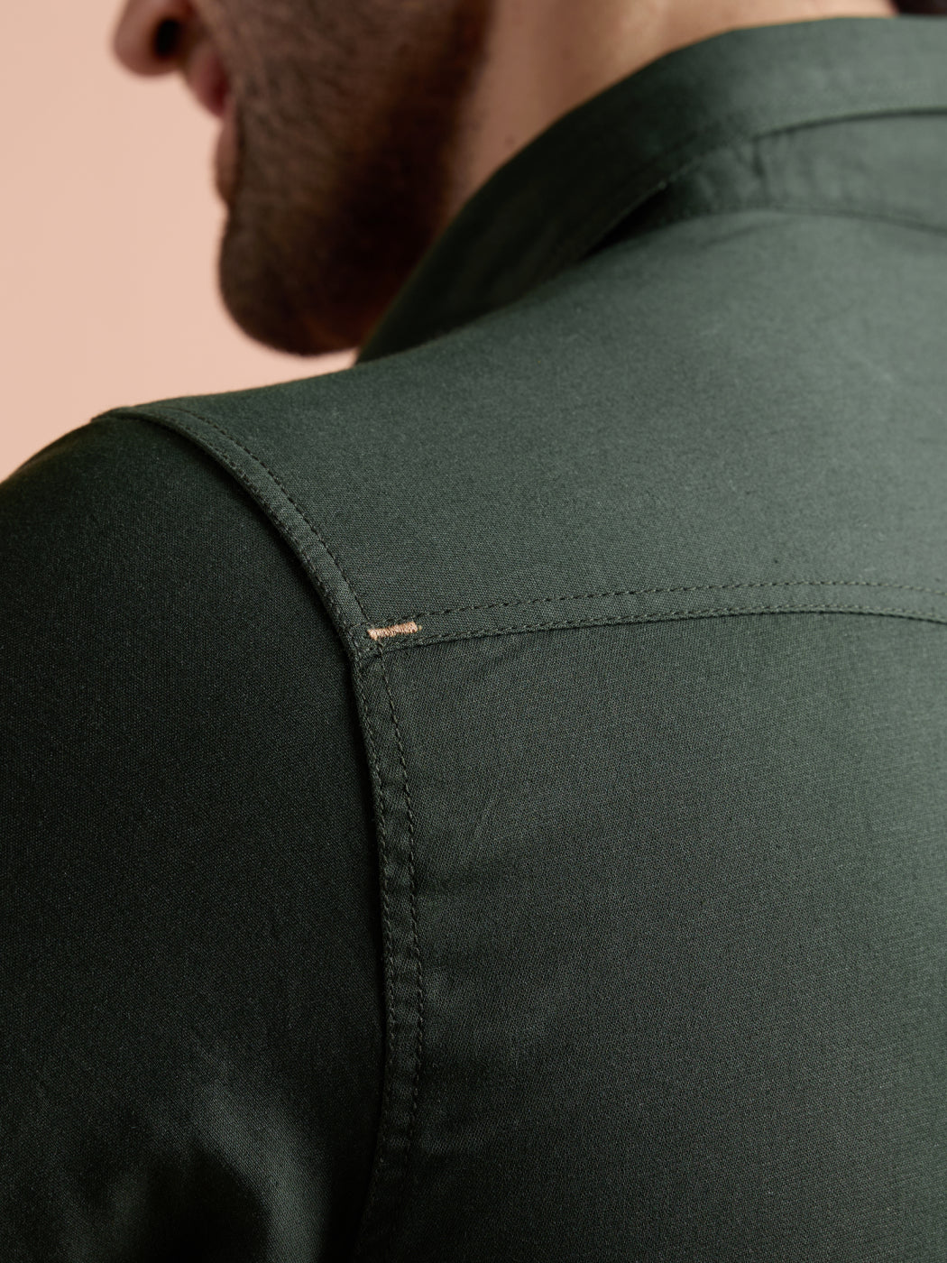 Dark Green Denim Solid Pathani Kurta - Image 6