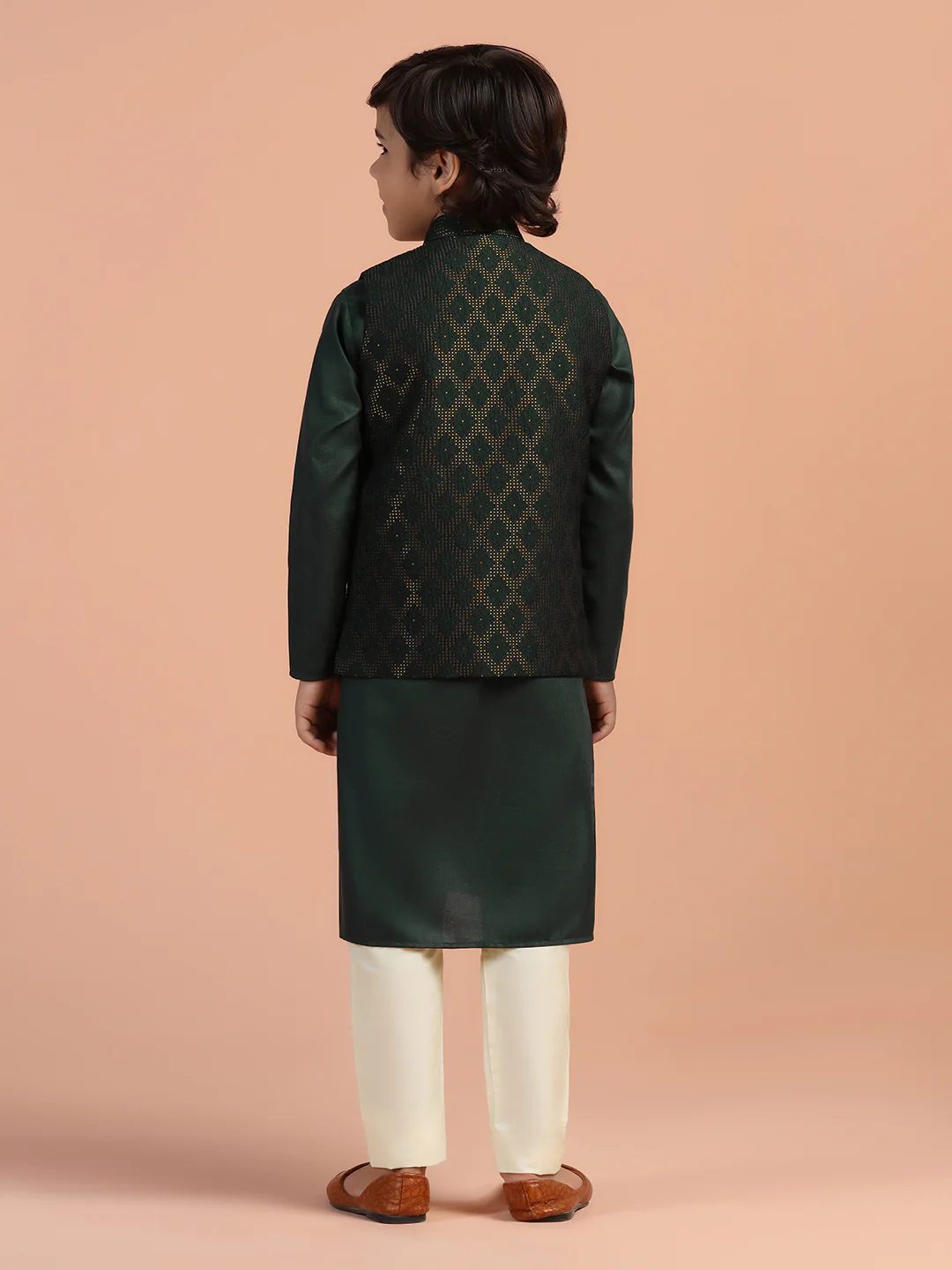 Dark Green Jacquard Nehru Jacket - Image 4