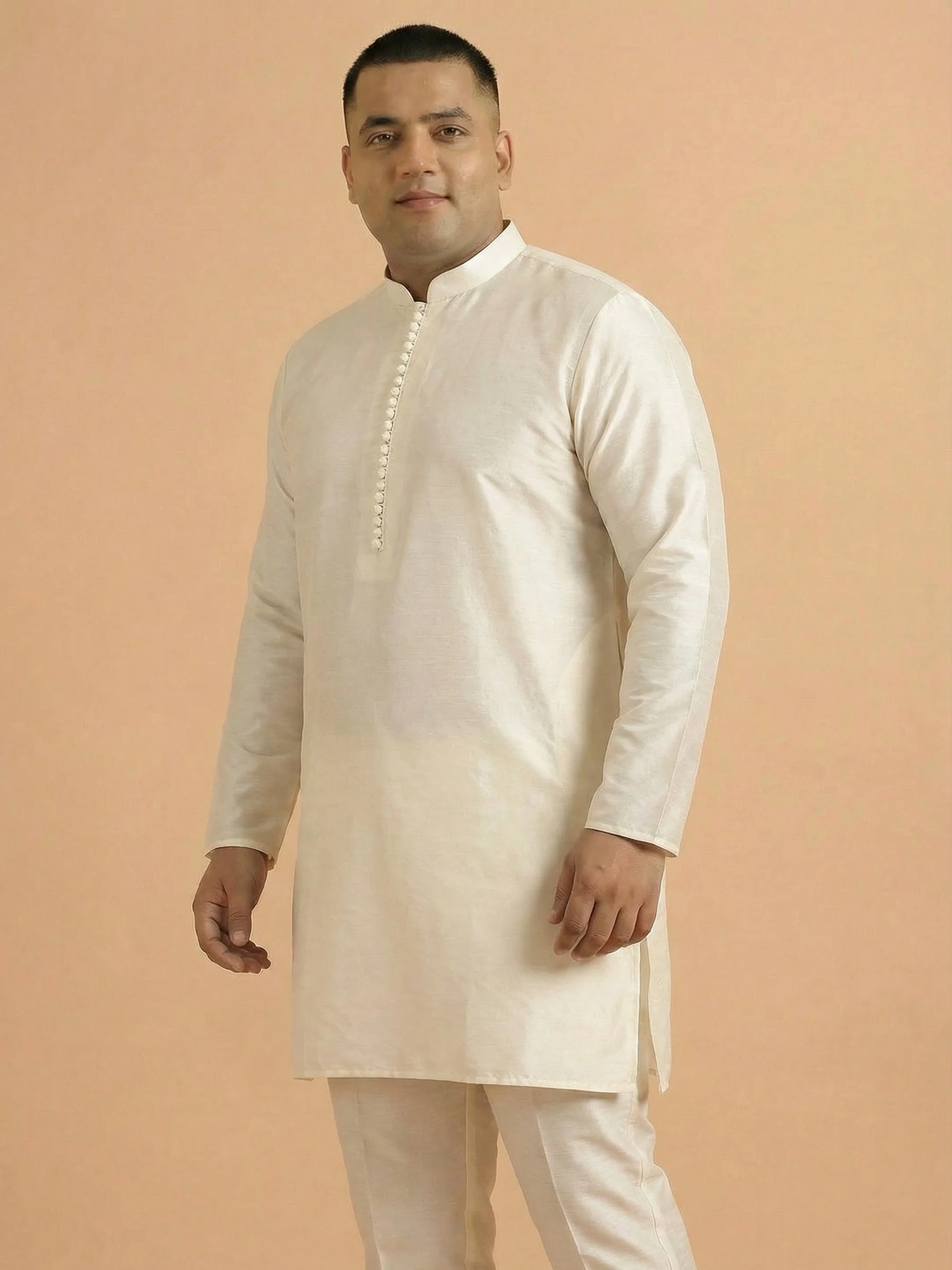 Elegant Off-White Silk Blend Kurta for Men – Minimalistic Ethnic Wear - Image 4
