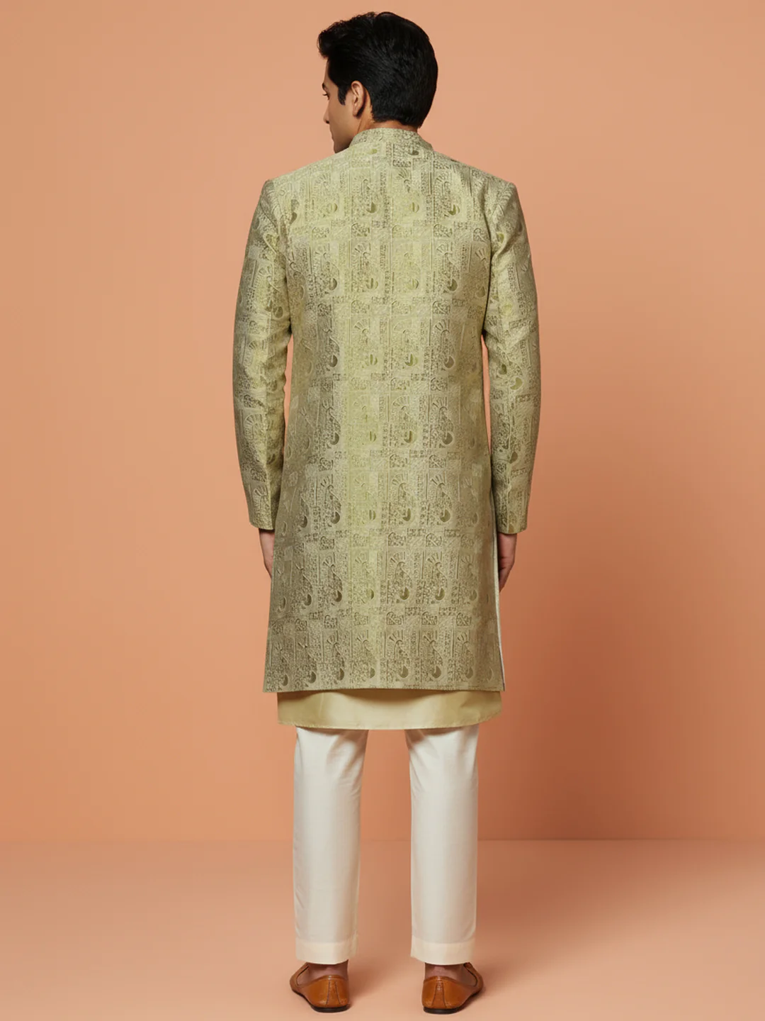 Gold Brocade Front-Open Sherwani Set - Image 3