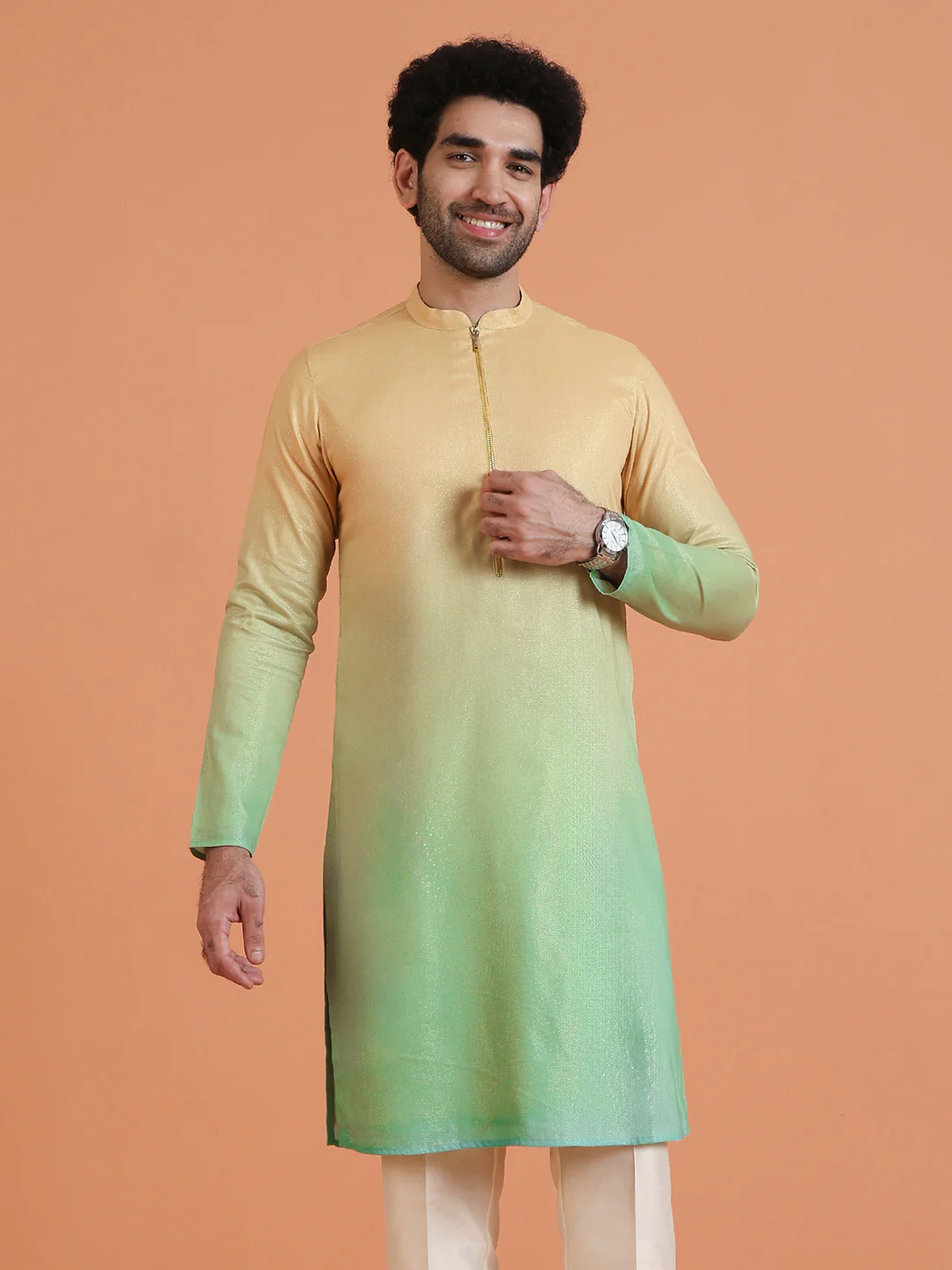 Golden Beige Ombre Cotton Silk Kurta