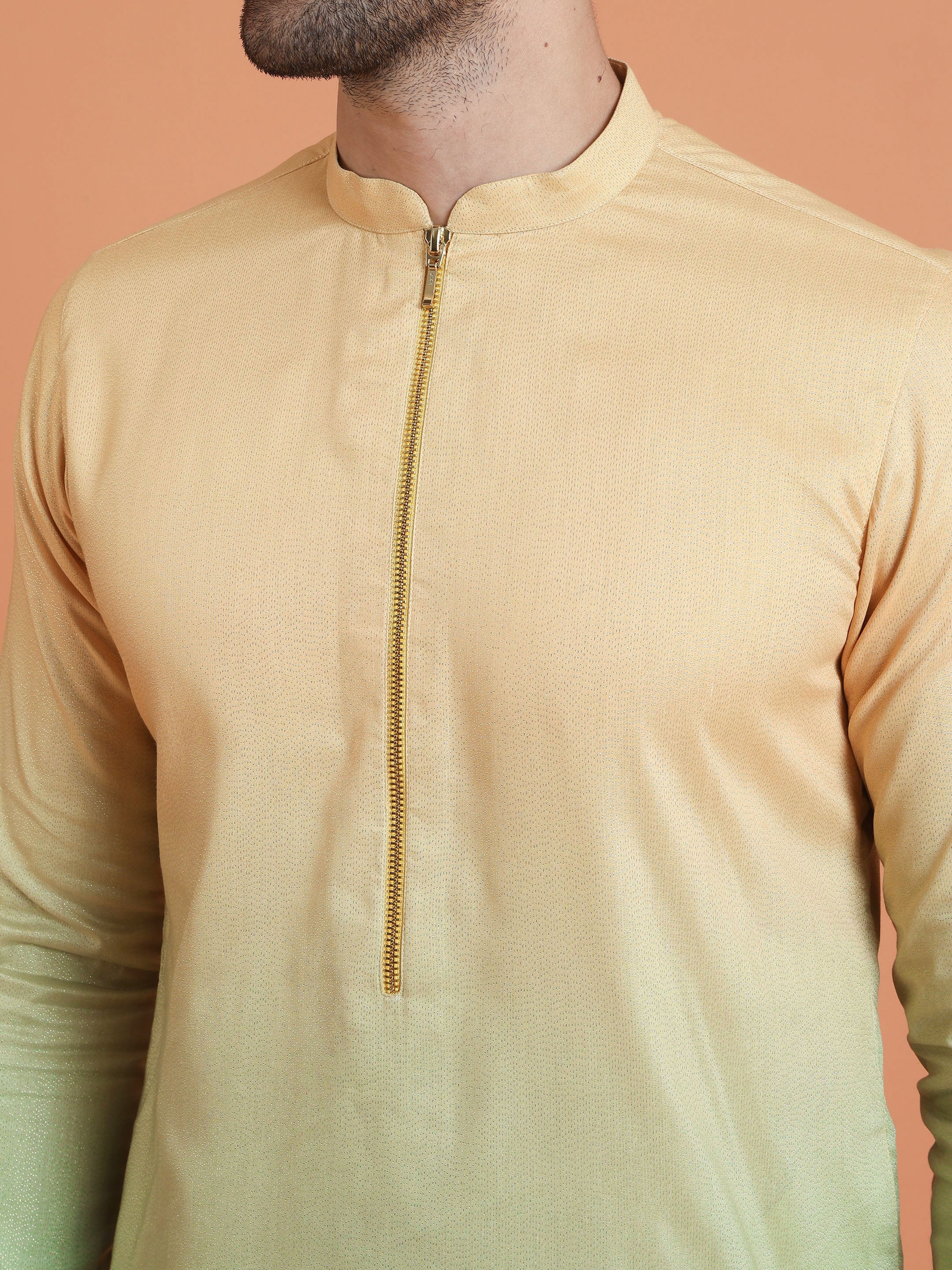 Golden Beige Ombre Cotton Silk Kurta - Image 5