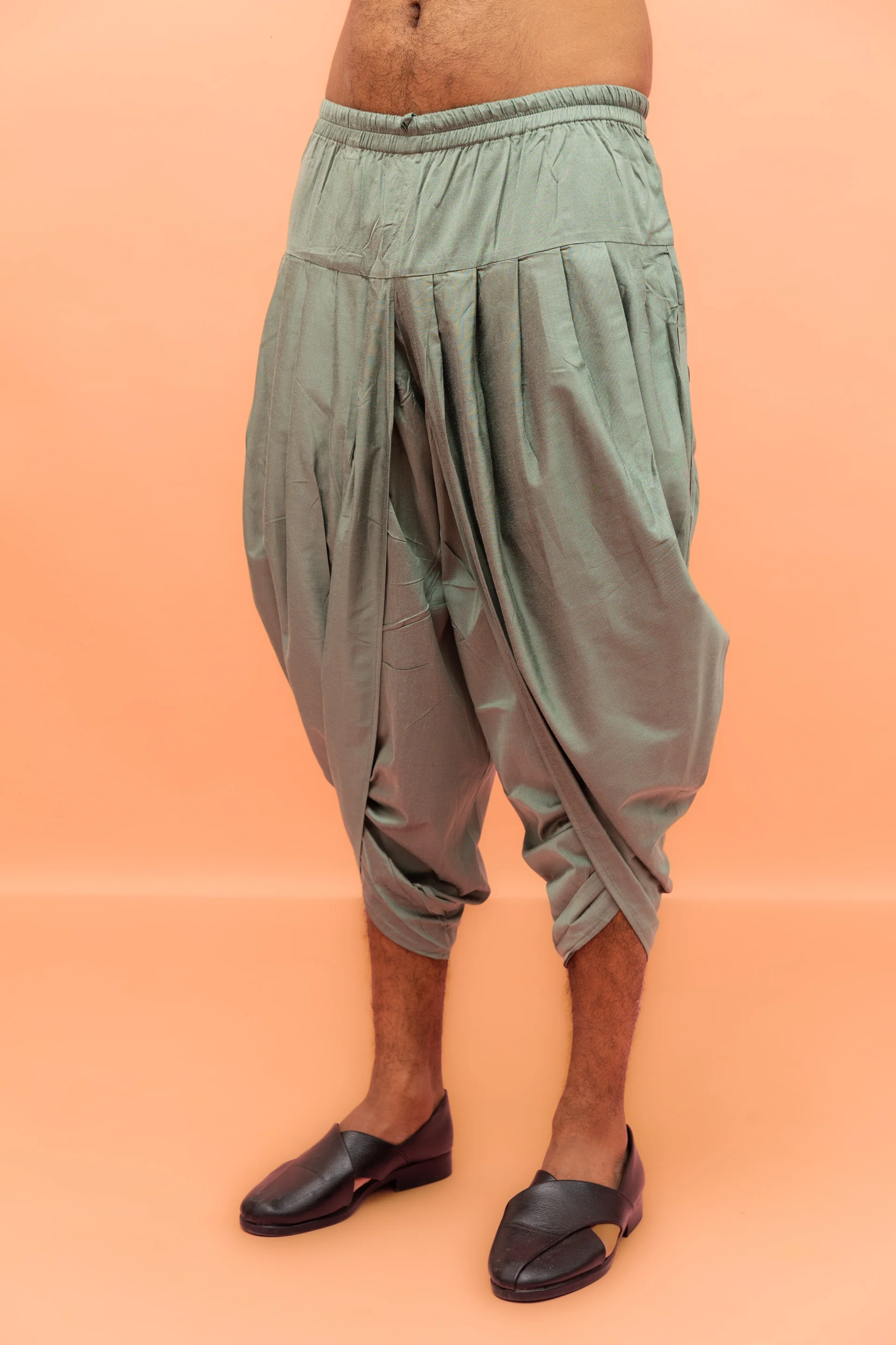 Green Cotton Blend Mirror Work Kurta Dhoti Set - Image 6