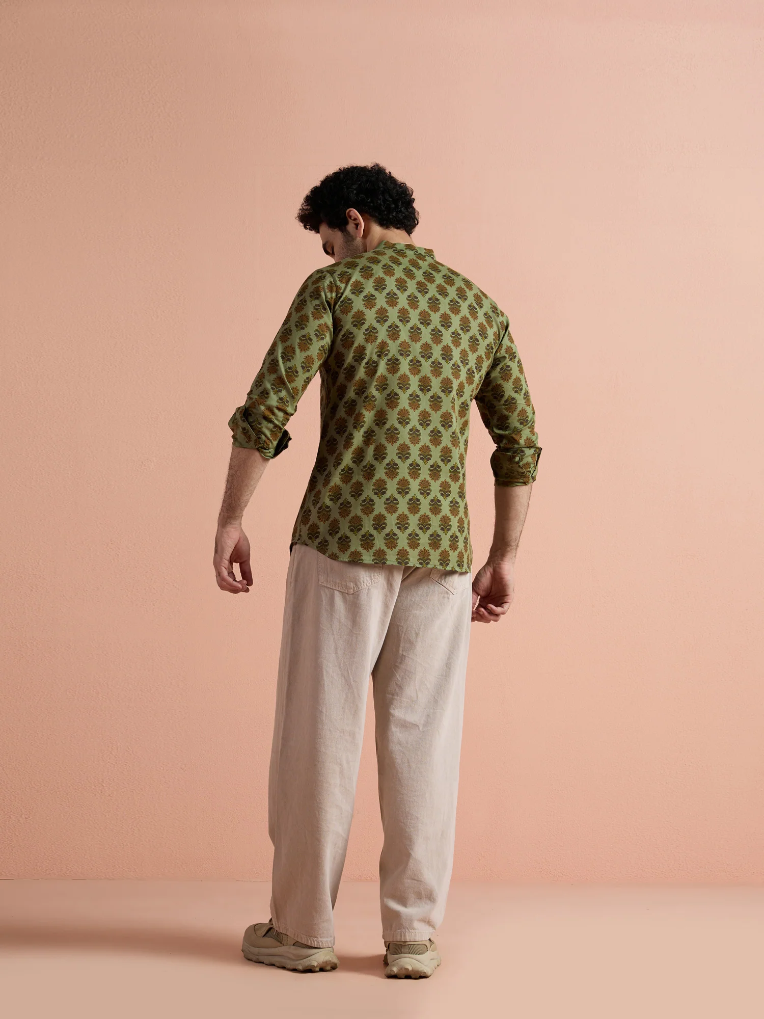 Green Cotton Printed Short Kurta - Image 4