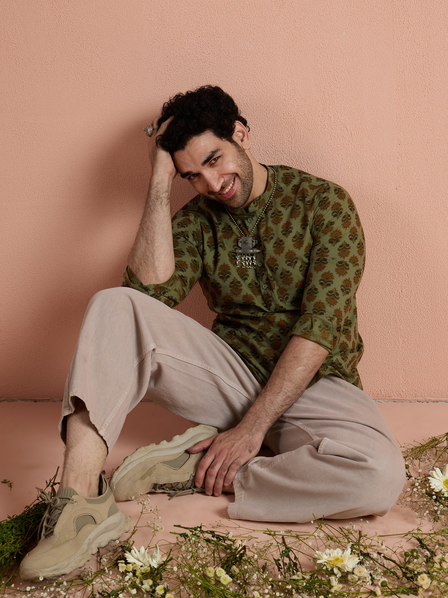 Green Cotton Printed Short Kurta - Image 7