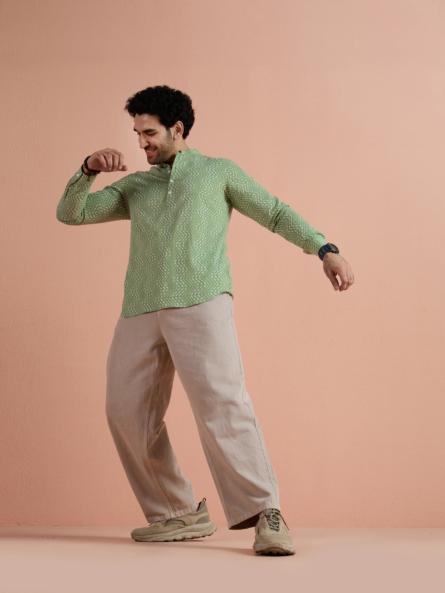 Green Cotton Printed Short Kurta - Image 3