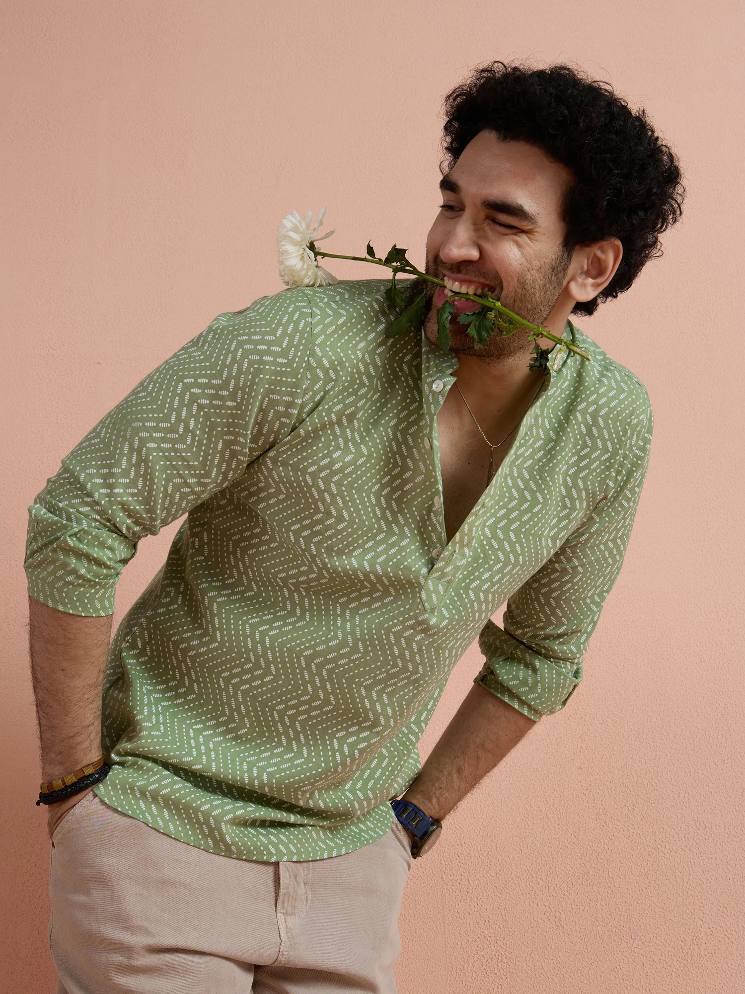 Green Cotton Printed Short Kurta - Image 7