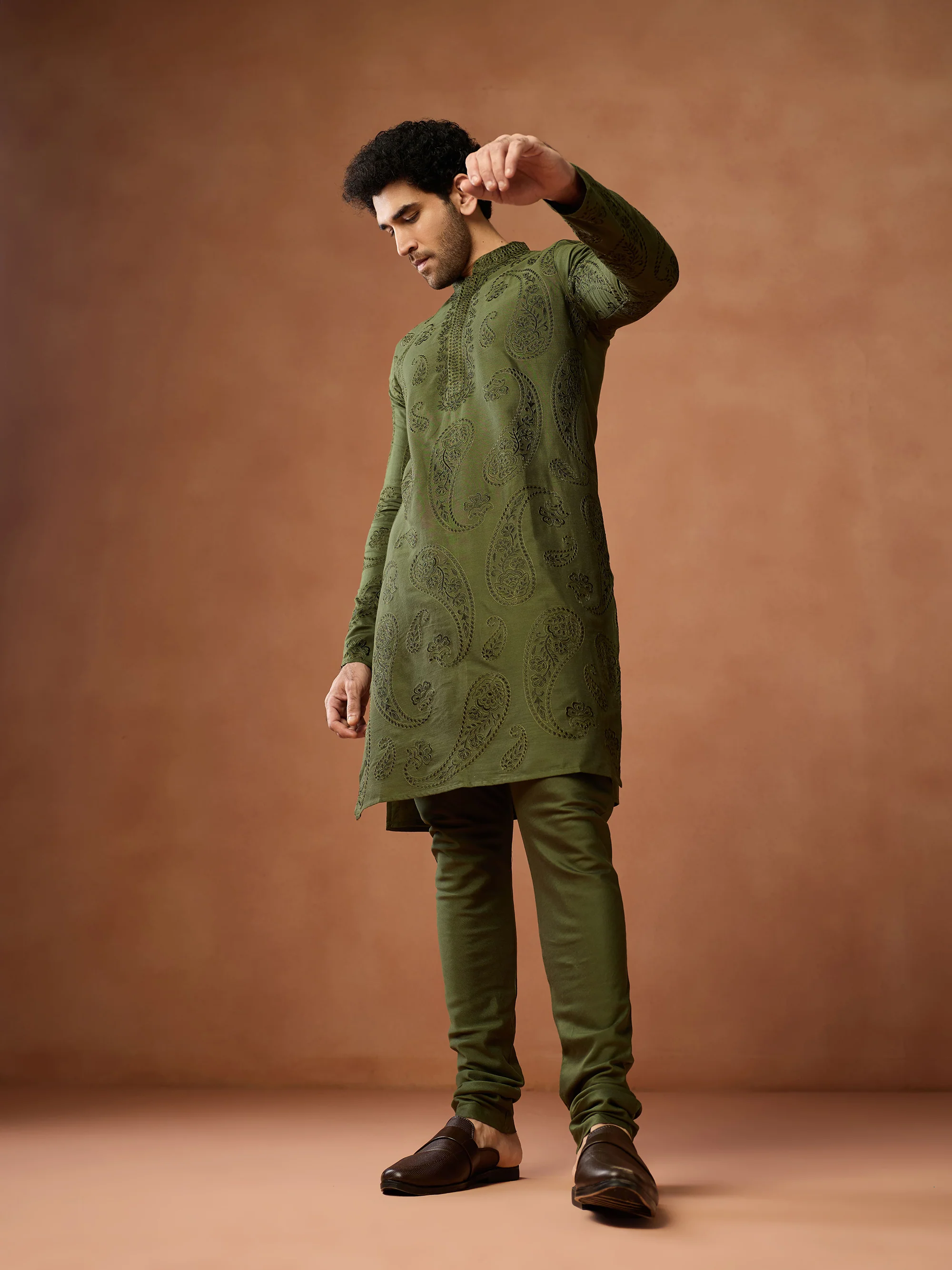 Green Embroidered Cotton Kurta Set