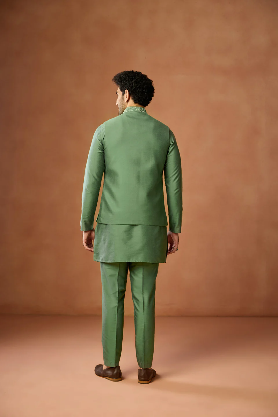 Green Embroidered Nehru Jacket - Image 4
