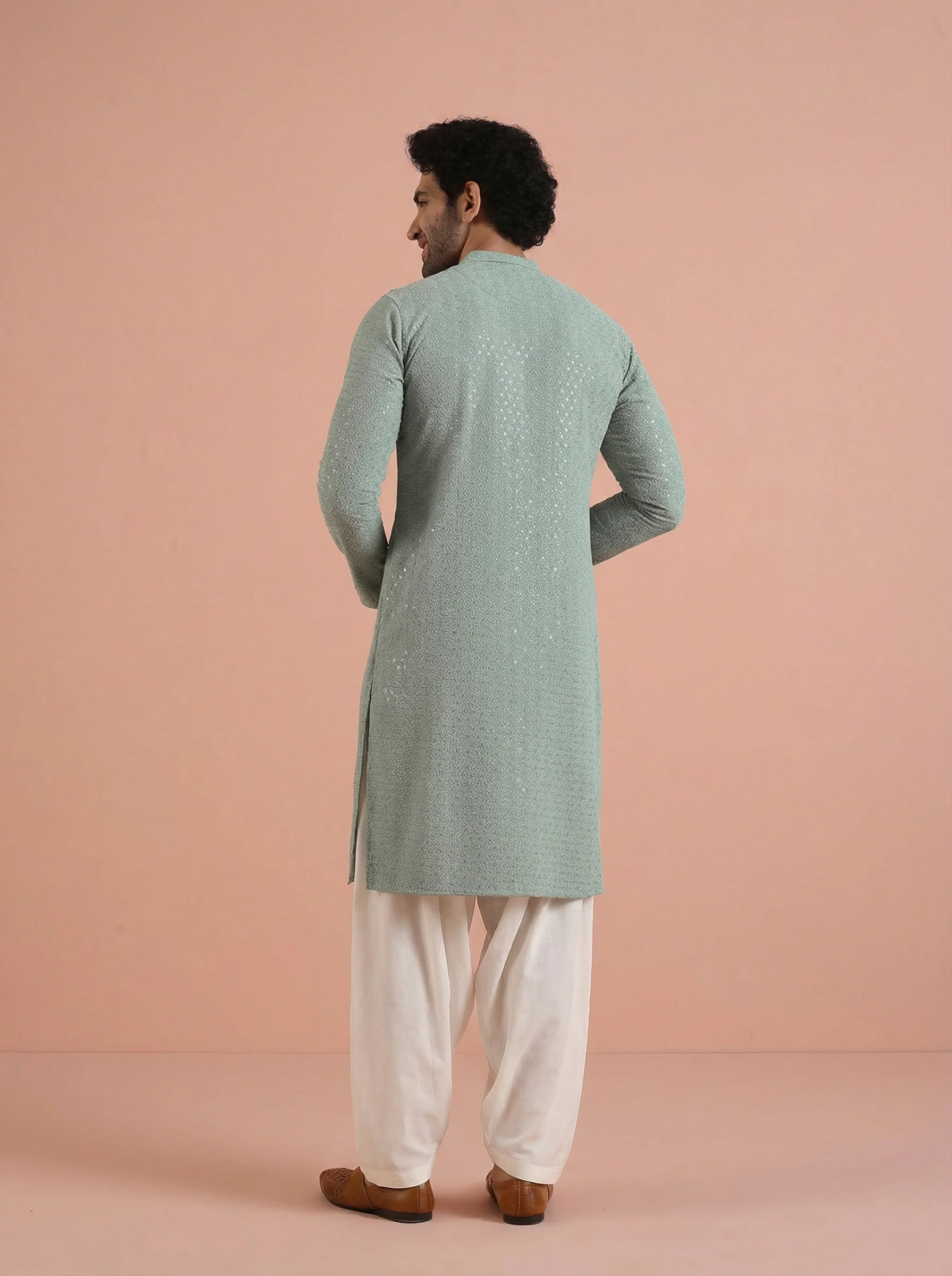 Green Silk Blend Printed Kurta Patiyala Set - Image 4