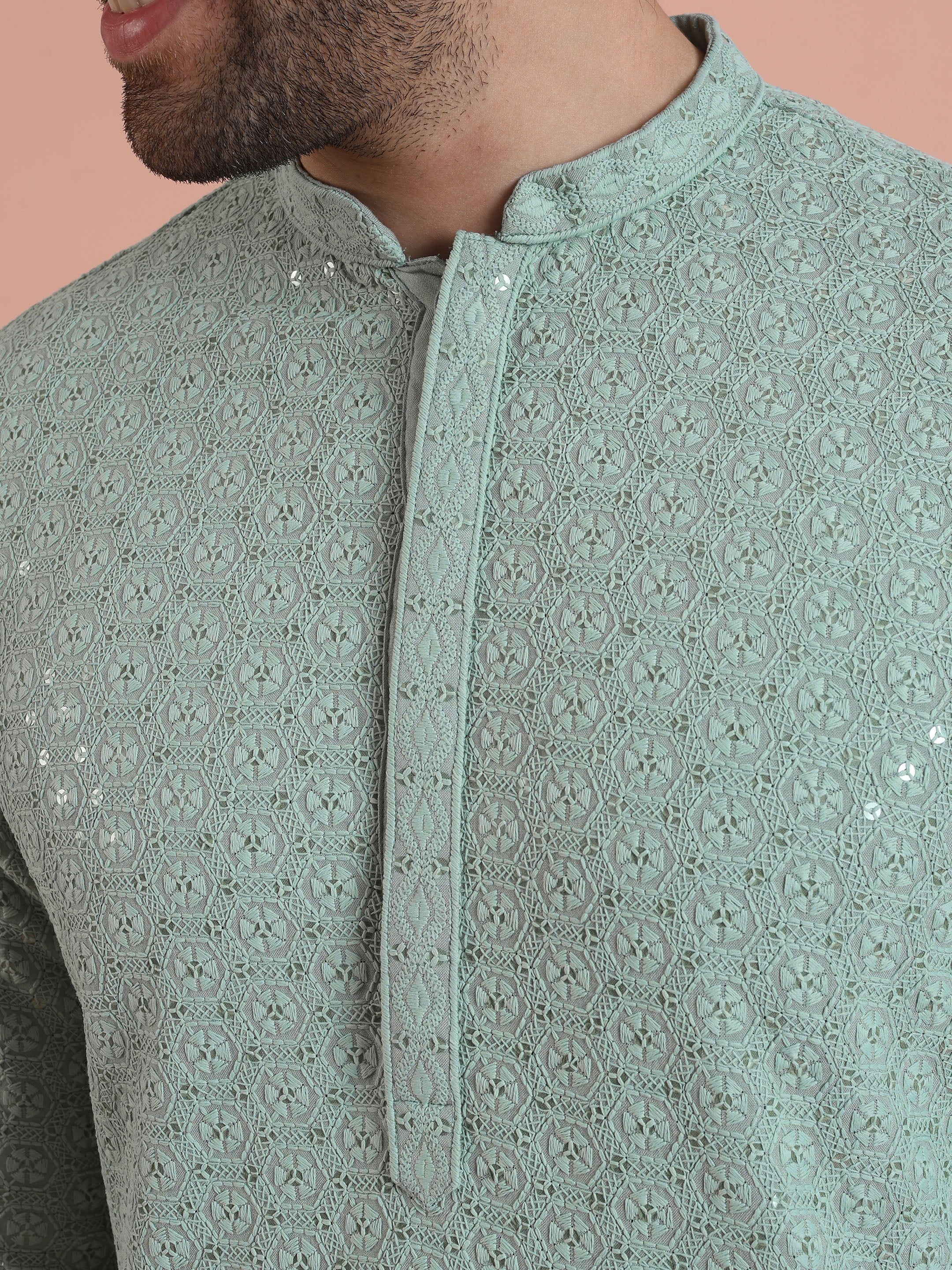 Green Silk Blend Printed Kurta Patiyala Set - Image 5