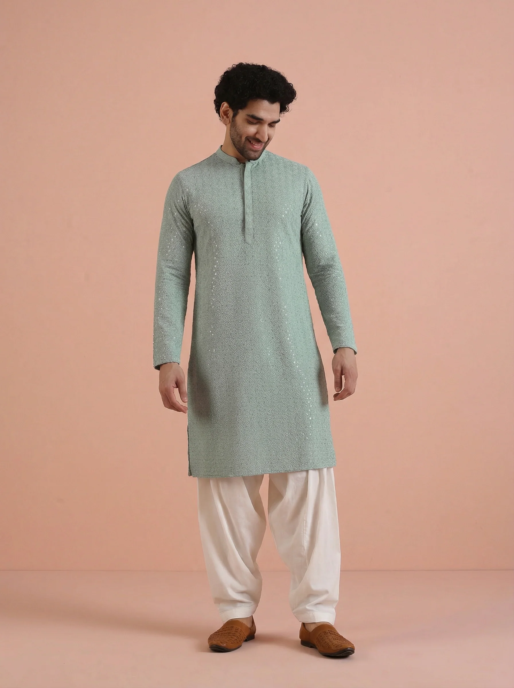 Green Silk Blend Printed Kurta Patiyala Set - Image 7
