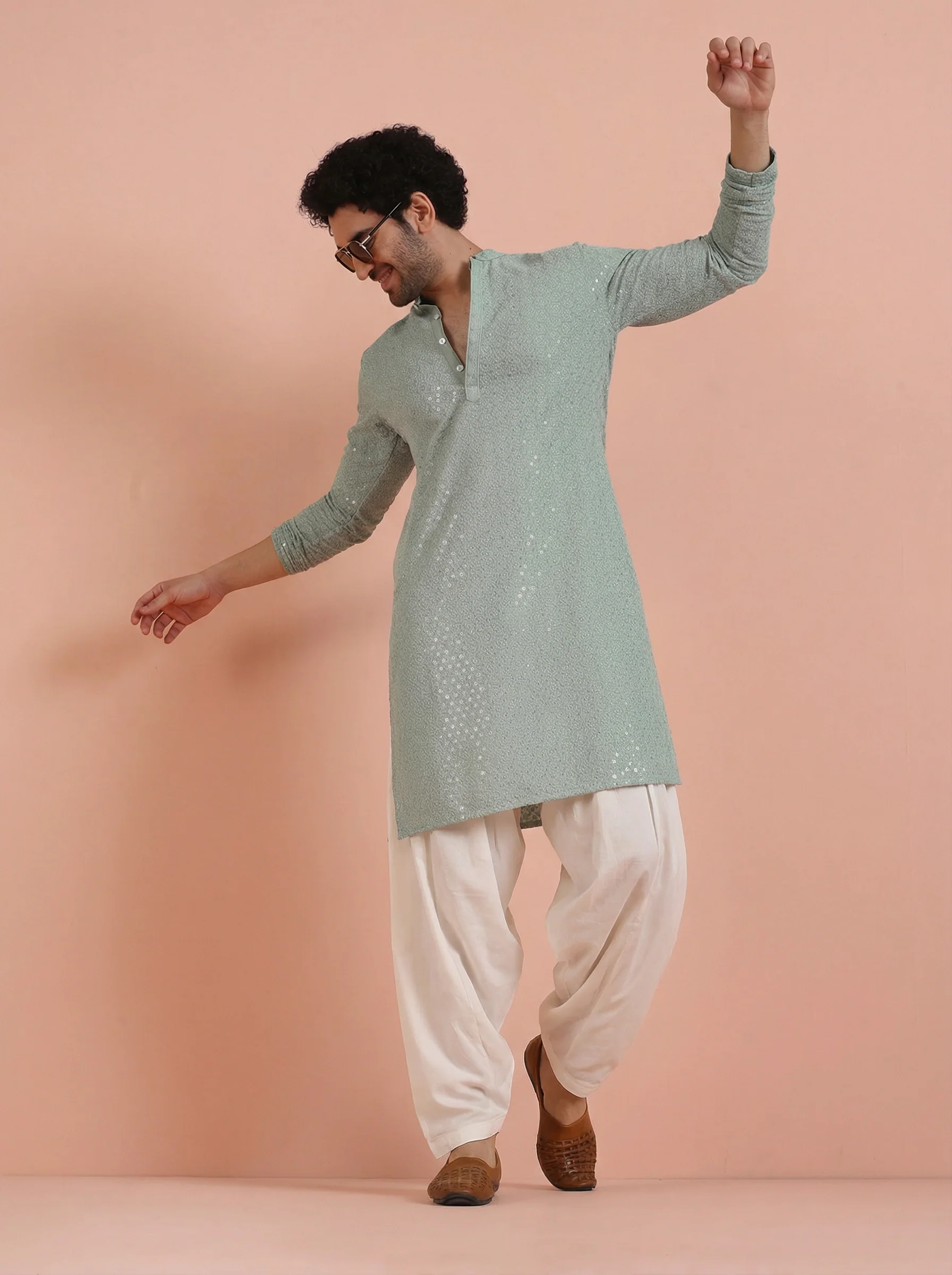 Green Silk Blend Printed Kurta Patiyala Set - Image 8