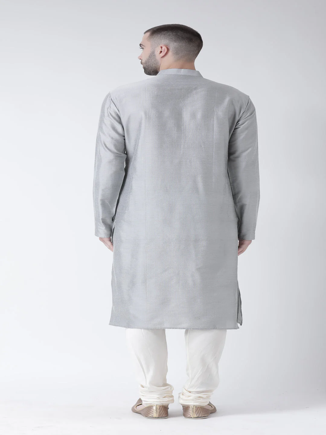 Grey Cotton Silk Plain Kurta - Image 5