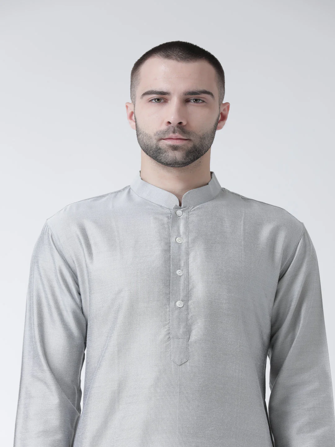 Grey Cotton Silk Plain Kurta - Image 6