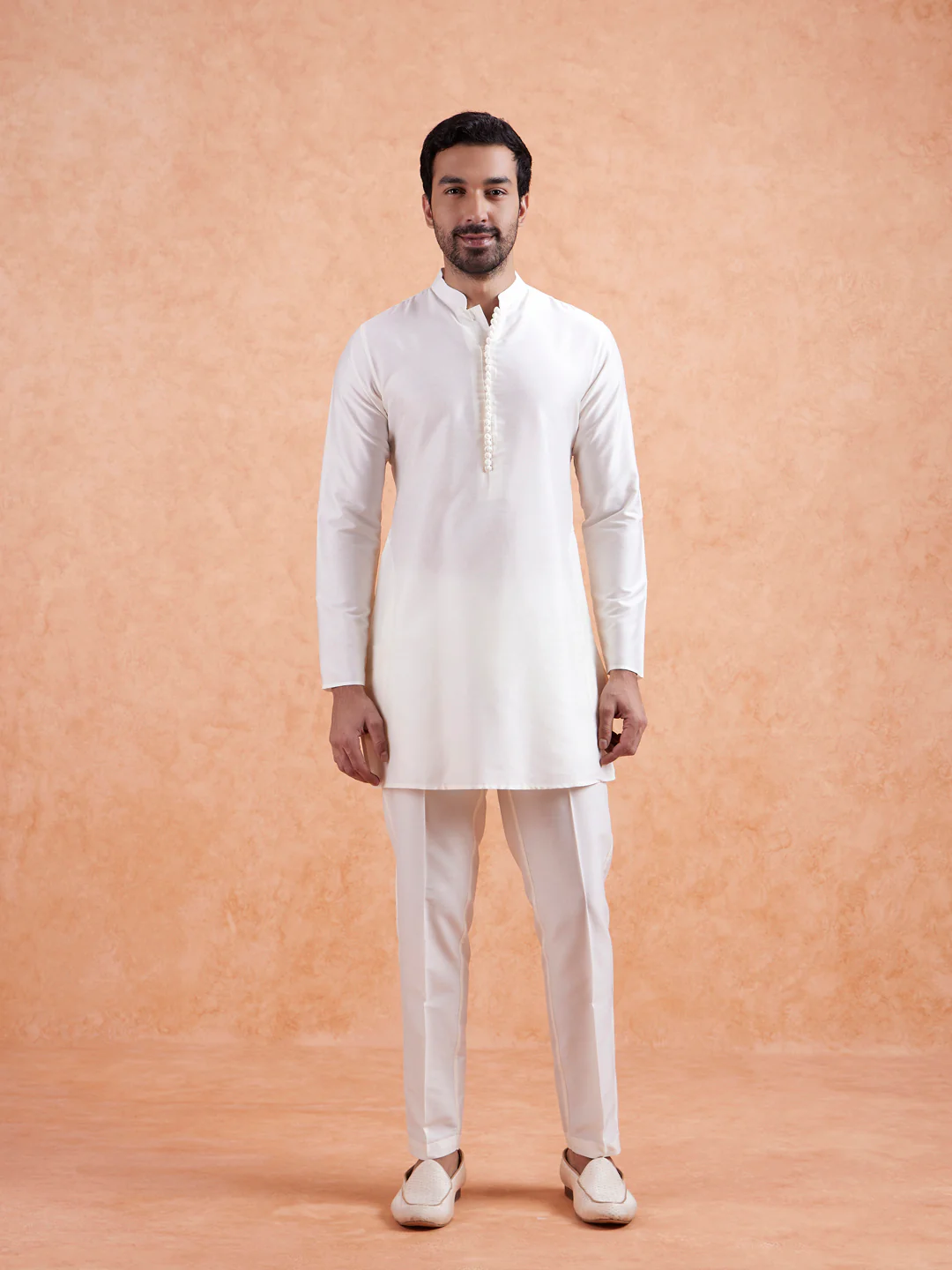 Cream Paisley Jacquard Kurta Jacket Set - Image 6