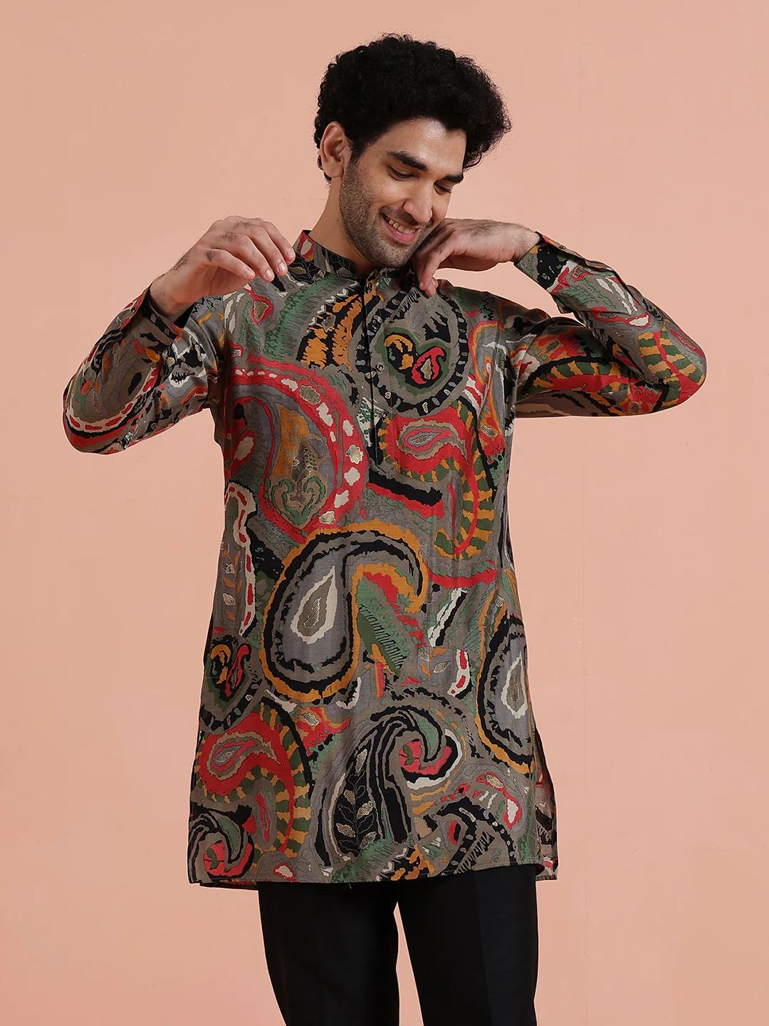 Grey Paisley Printed Kurta