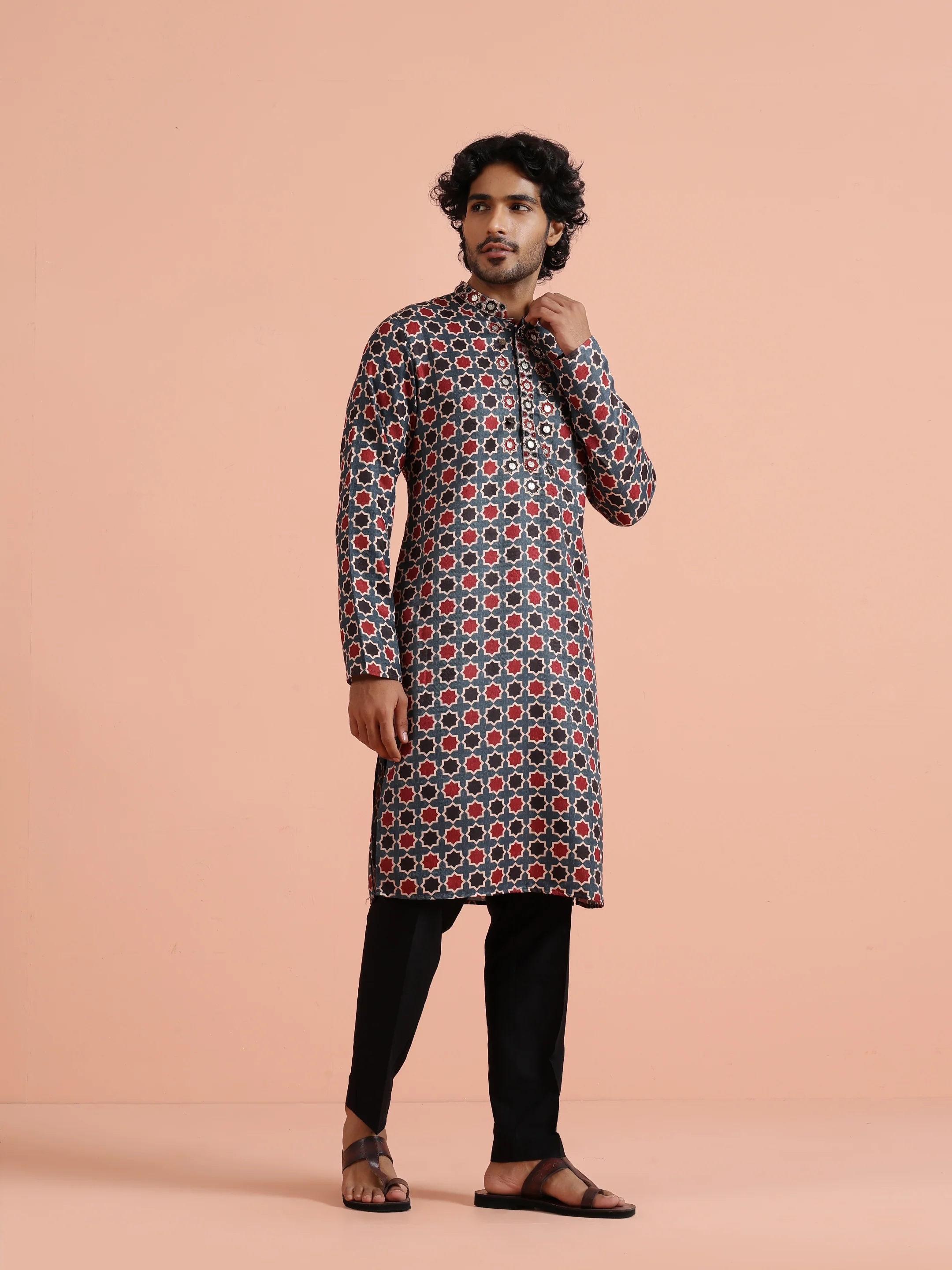 Grey Pashmina Printed Kurta - Image 3