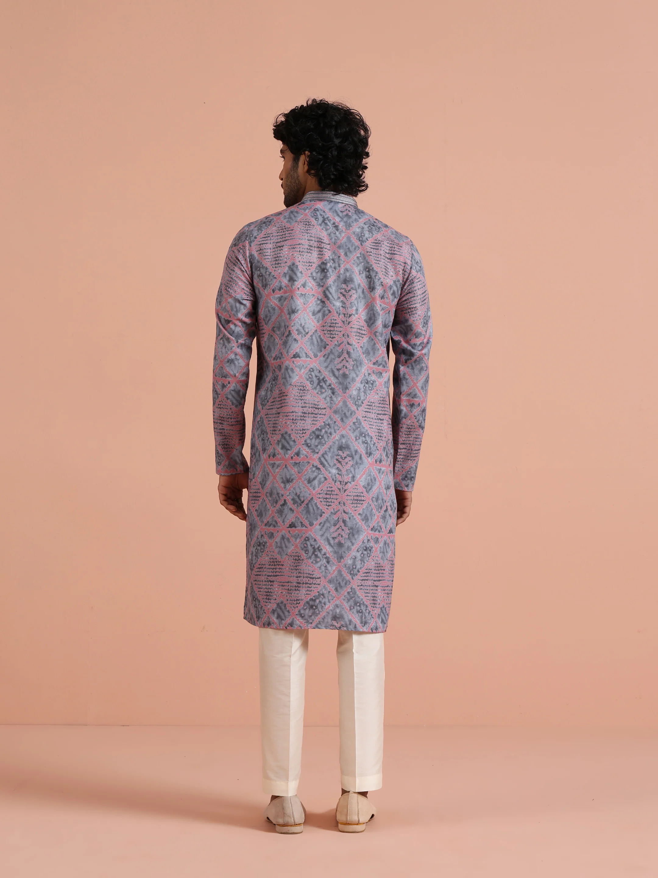 Grey Pink Printed Kurta Trouser - Image 4