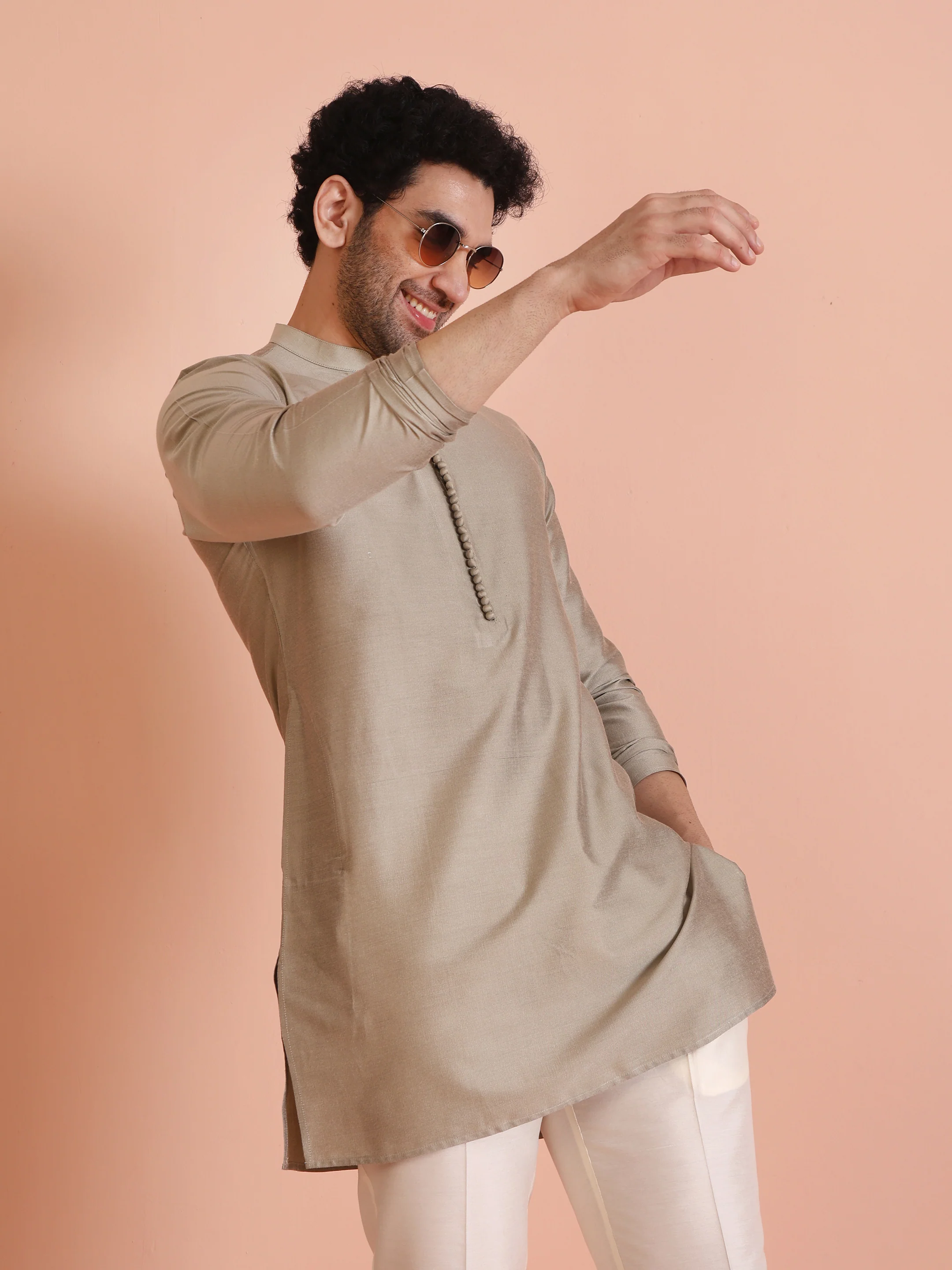 Grey Poly Silk Embellished Kurta Trouser Set - Image 8