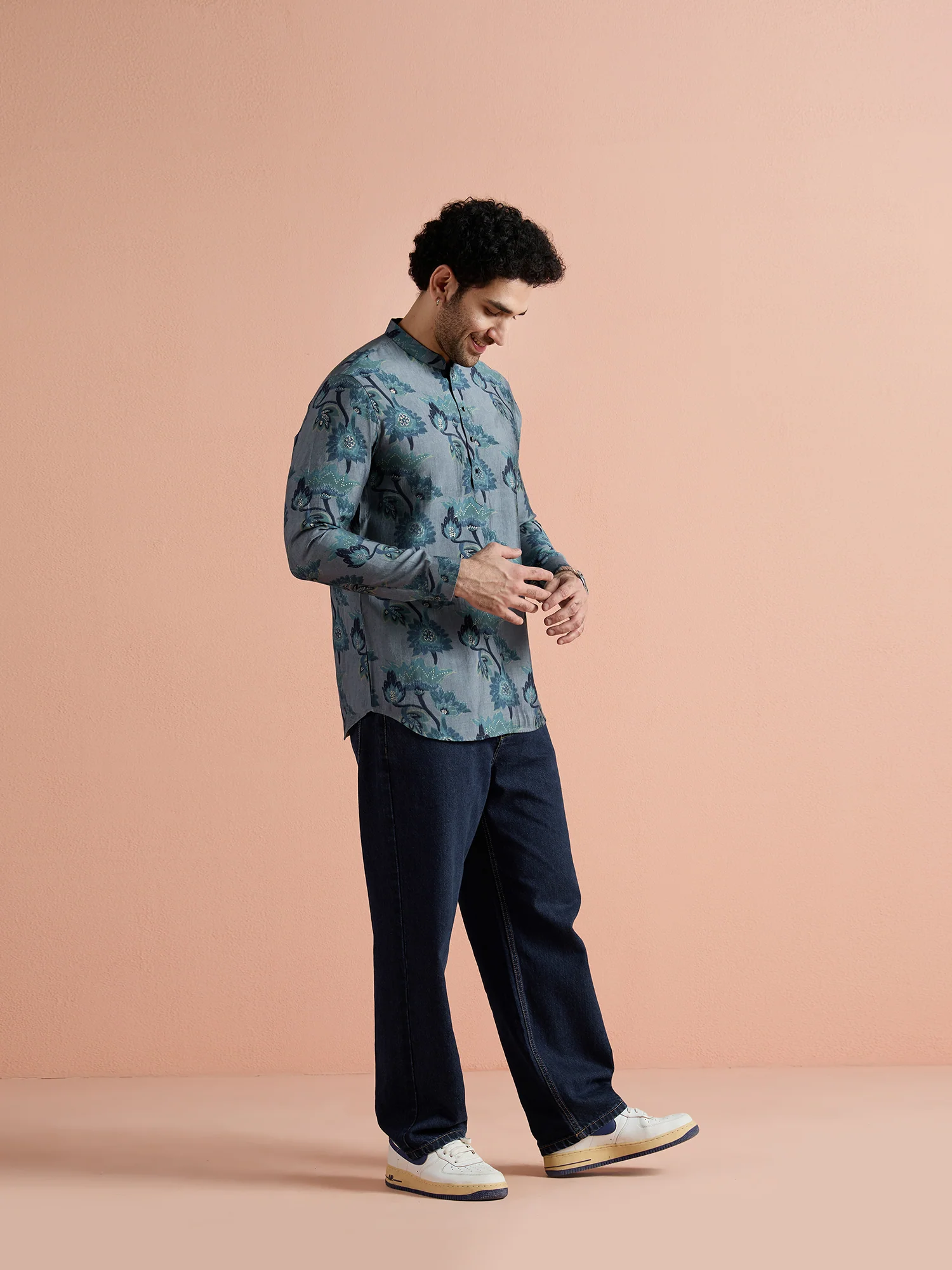 Grey Polyviscose Printed Short Kurta - Image 2