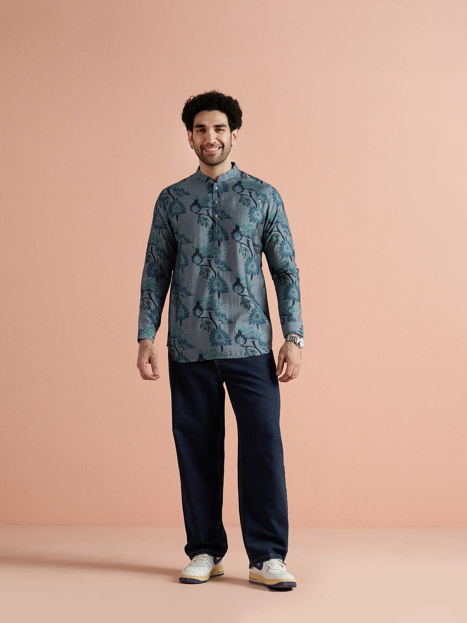 Grey Polyviscose Printed Short Kurta - Image 3