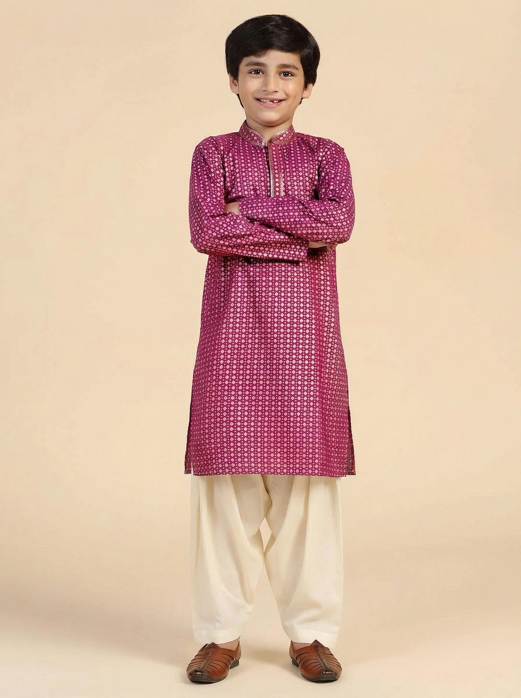 Hot Pink Cotton Blend Printed Kurta Pyjama Set - Image 5