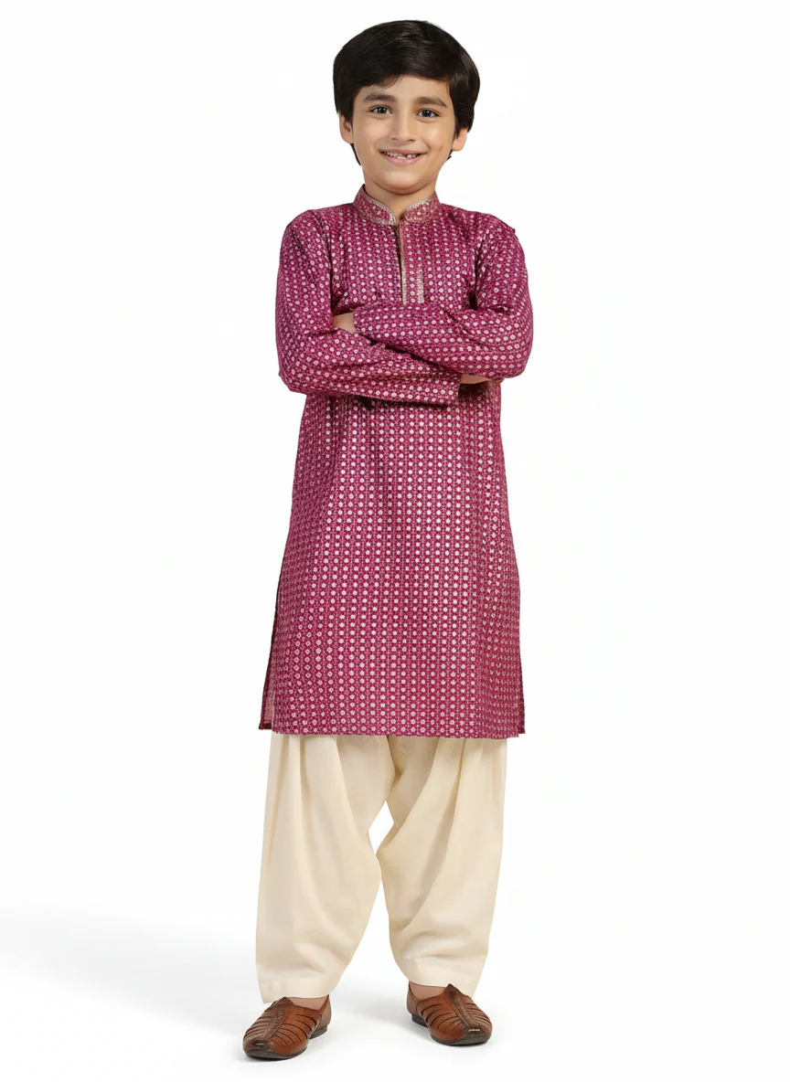 Hot Pink Cotton Blend Printed Kurta Pyjama Set - Image 8