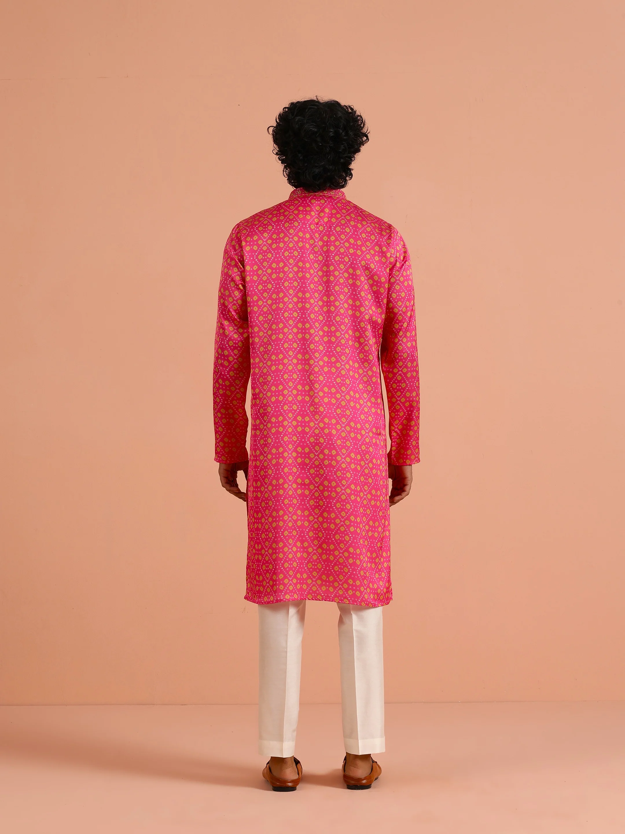 Hot Pink Art Silk Printed Kurta - Image 4