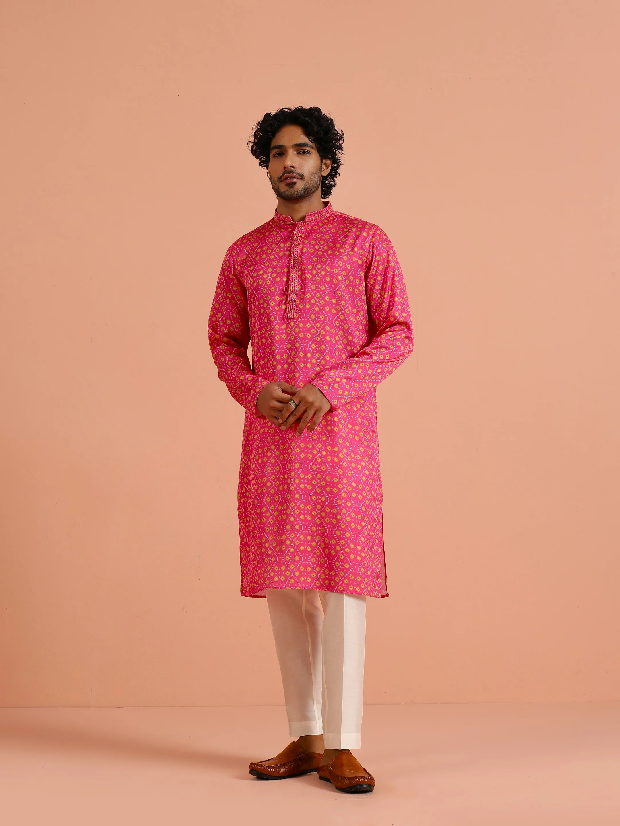 Hot Pink Art Silk Printed Kurta - Image 6