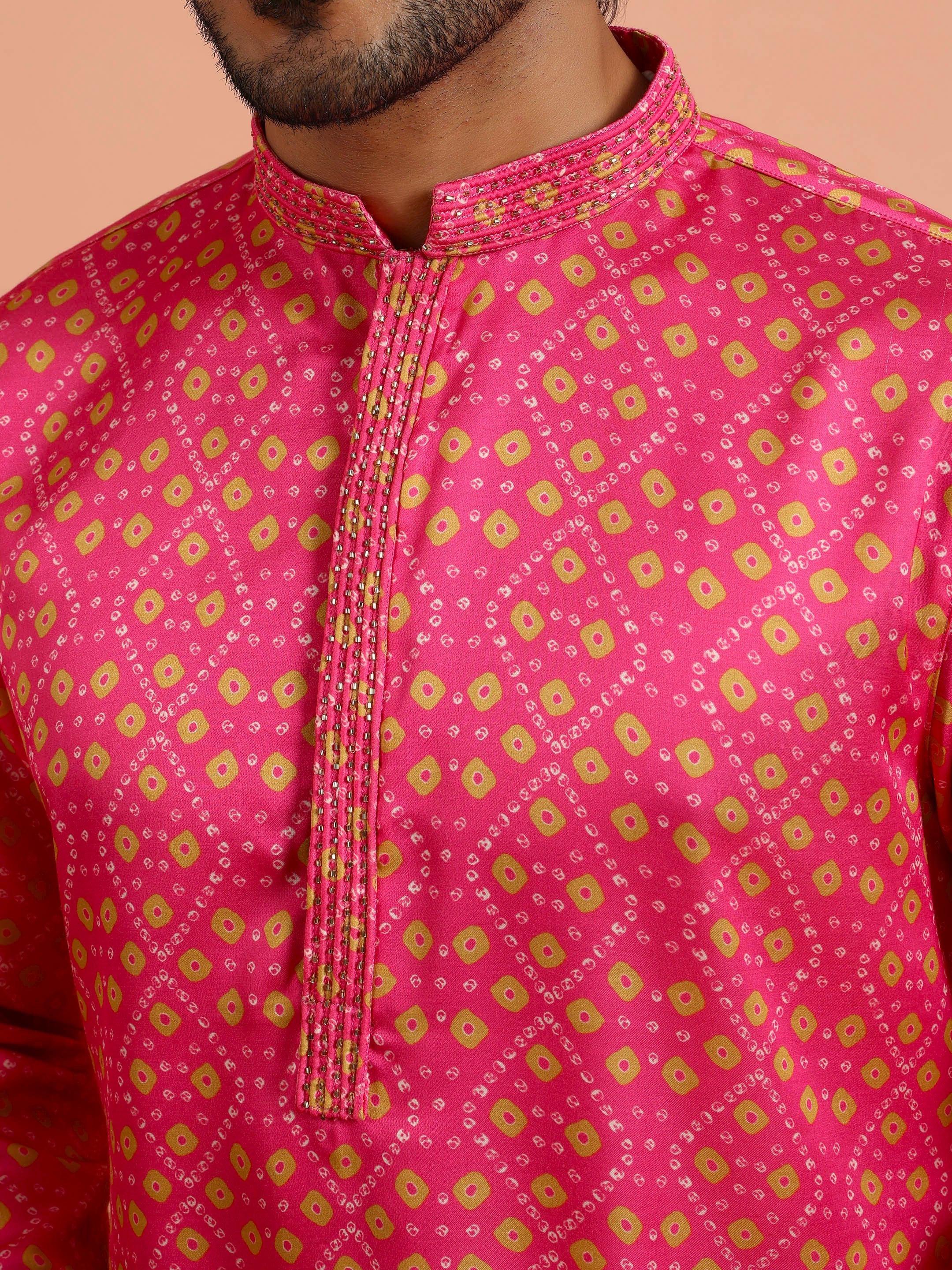 Pink Silk Printed Geometric Kurta Trouser Set - Image 5
