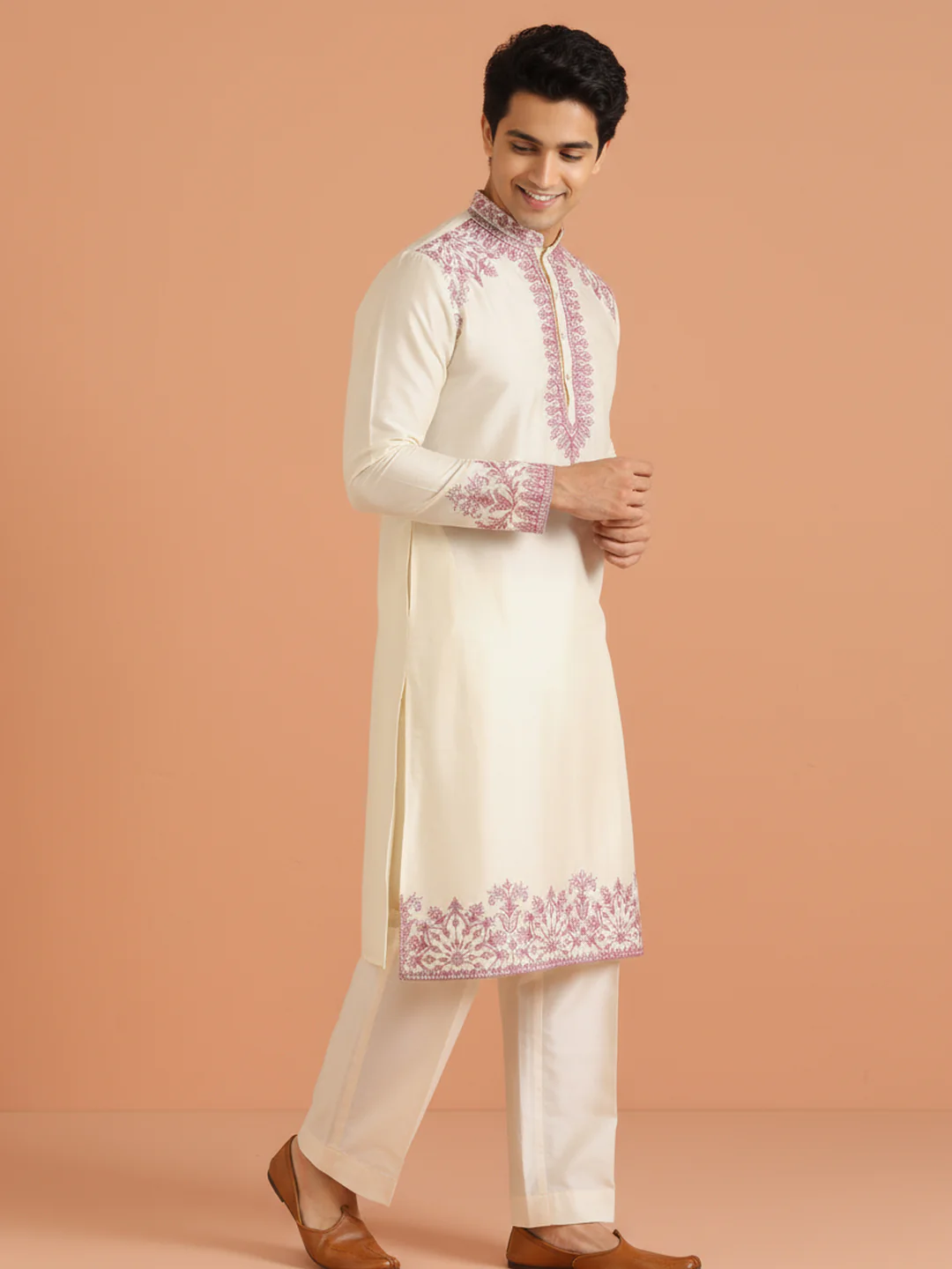 Ivory Embroidered Kurta Trouser Set - Image 6