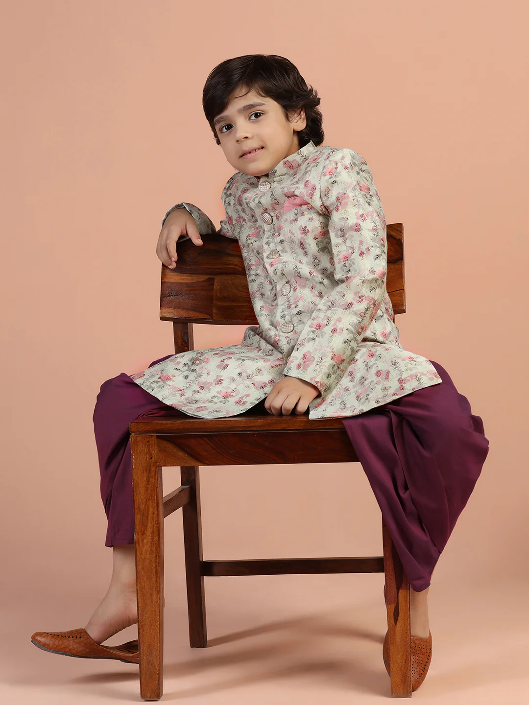 Ivory Floral Sherwani Dhoti Set