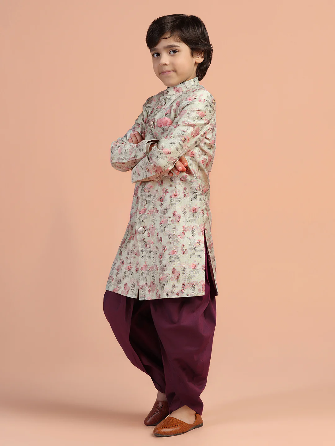 Ivory Floral Sherwani Dhoti Set - Image 2