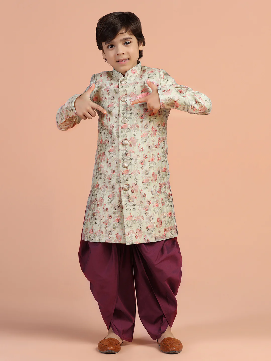 Ivory Floral Sherwani Dhoti Set - Image 7