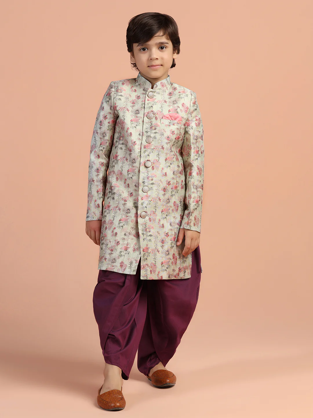 Ivory Floral Sherwani Dhoti Set - Image 8