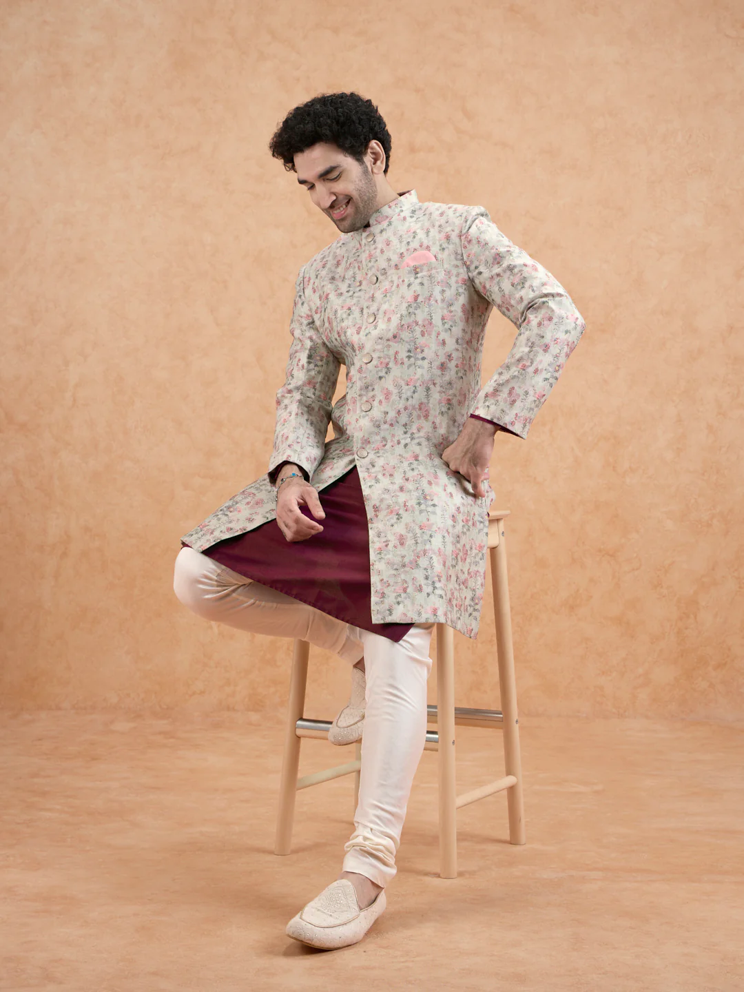 Ivory Floral Sherwani Kurta Set