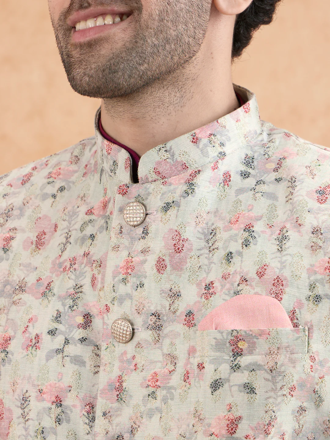 Ivory Floral Sherwani Kurta Set - Image 5