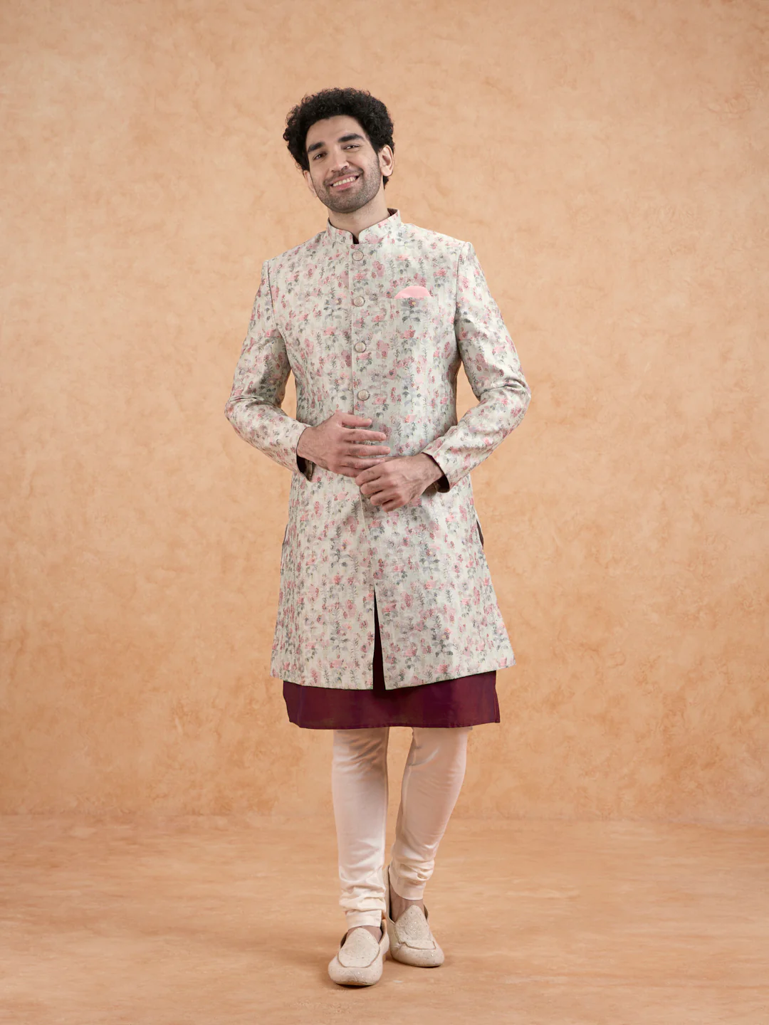 Ivory Floral Sherwani Kurta Set - Image 8