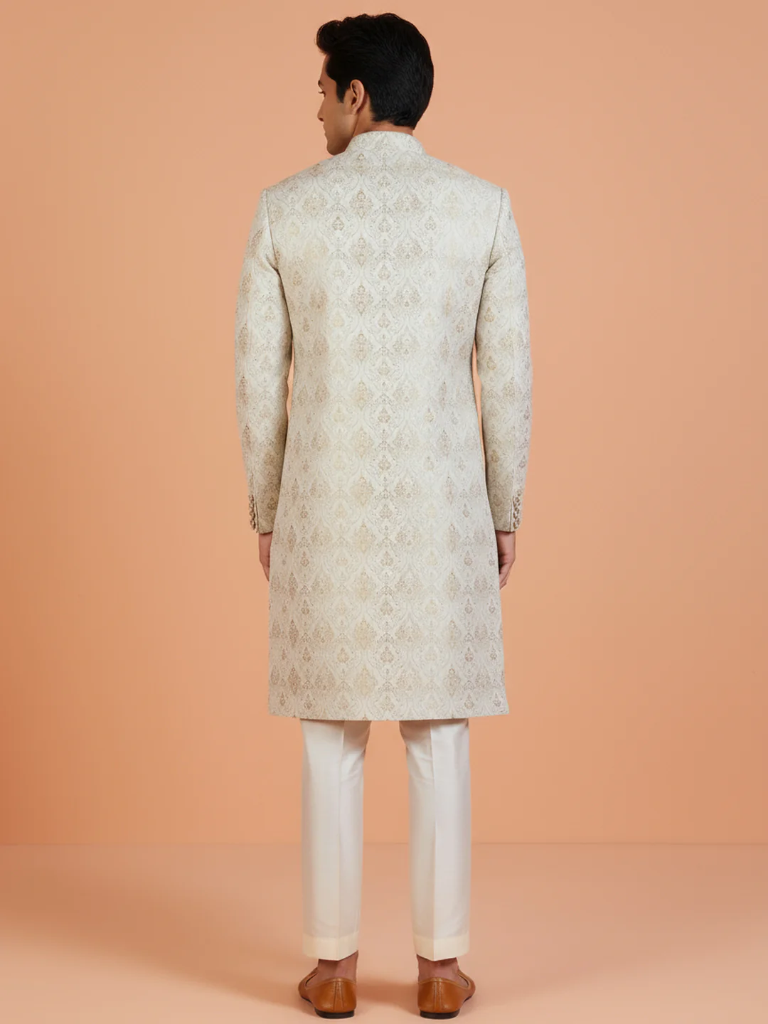 Ivory Gold Brocade Sherwani Trouser Set - Image 3
