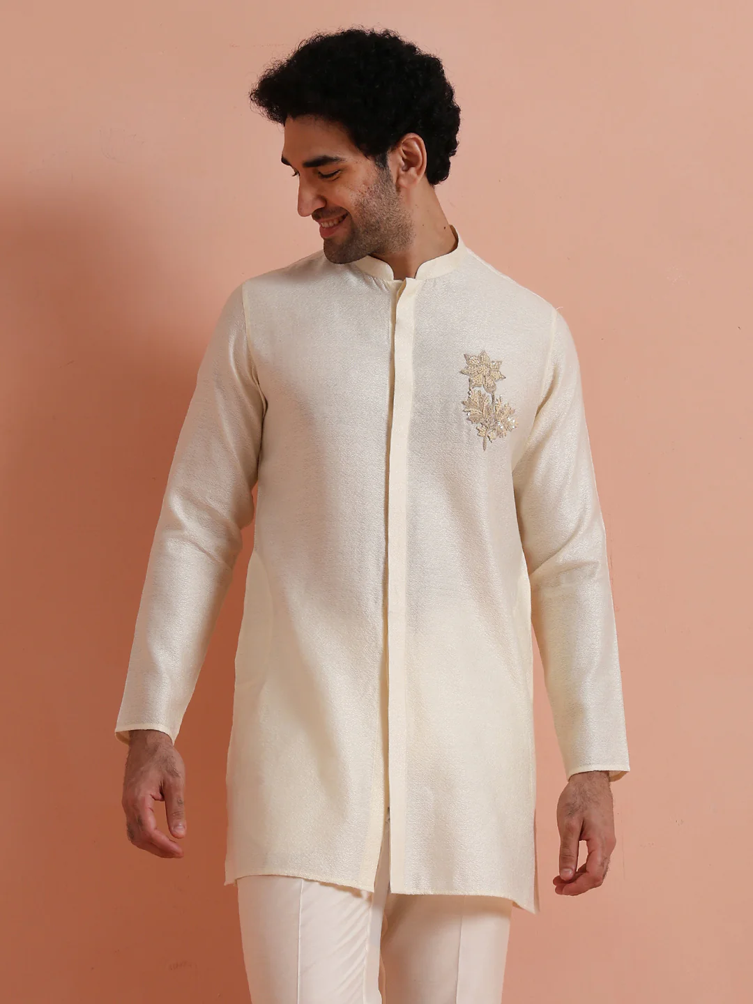 Ivory Mid Kurta with Embroidered Motif