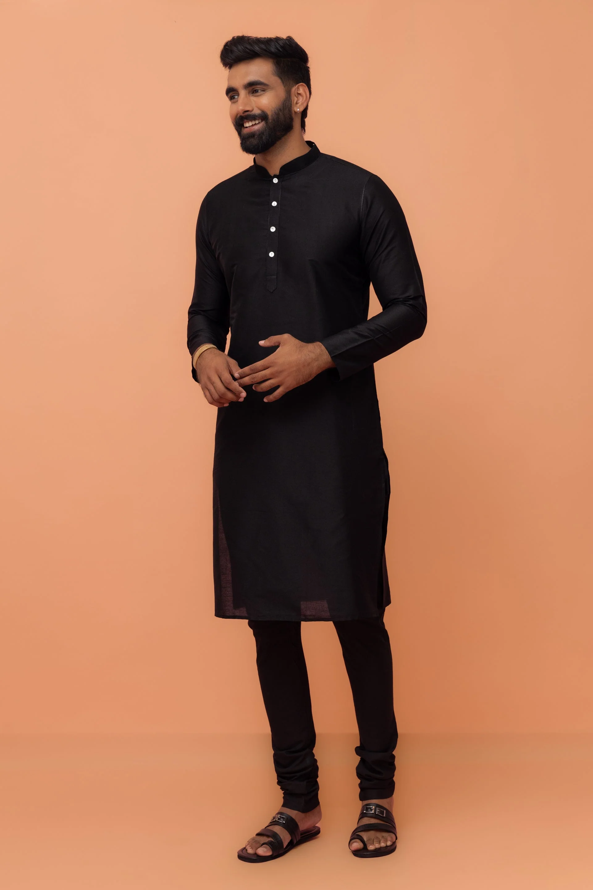 Black Striped Jacket Kurta Churidar Set - Image 9