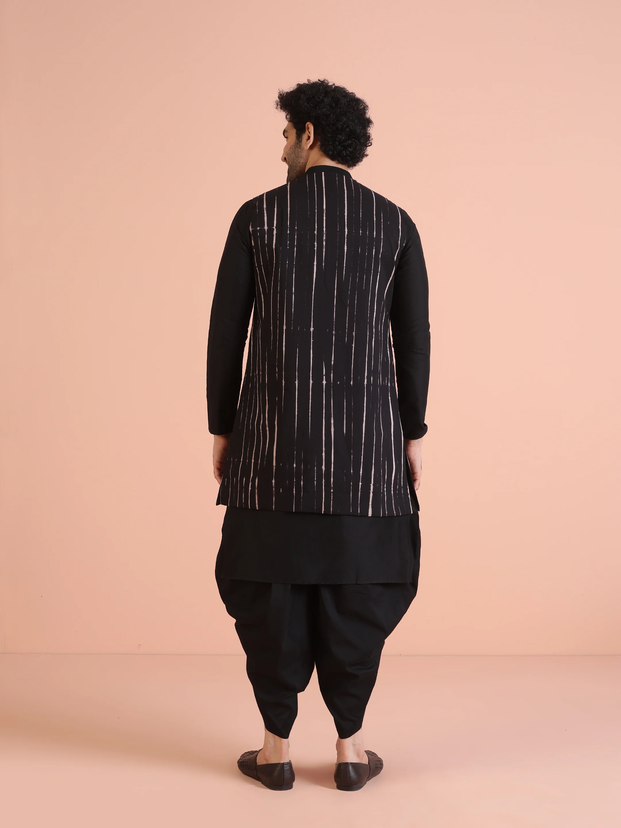 Black Printed Jacket Kurta Dhoti Set - Image 5