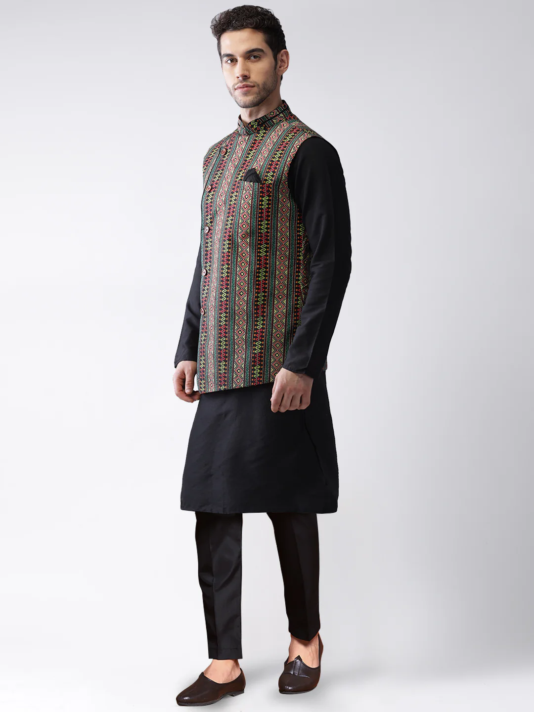Kisah Men's Multi-Color Kurta Jacket Trousers Set - Image 3