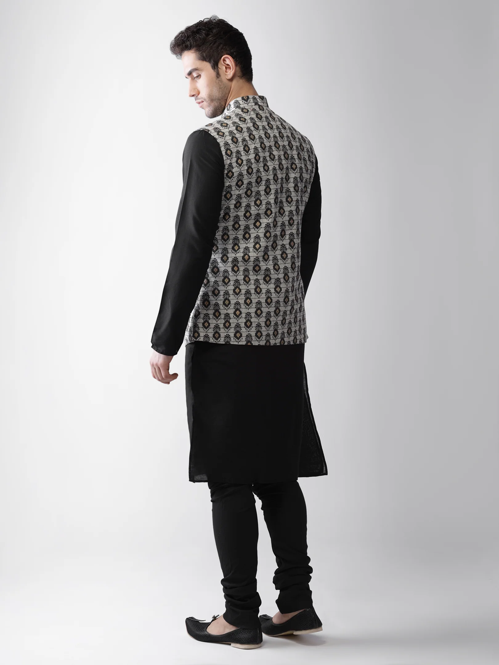 Men's Grey Kurta Jacket Pyjama Set - Image 4