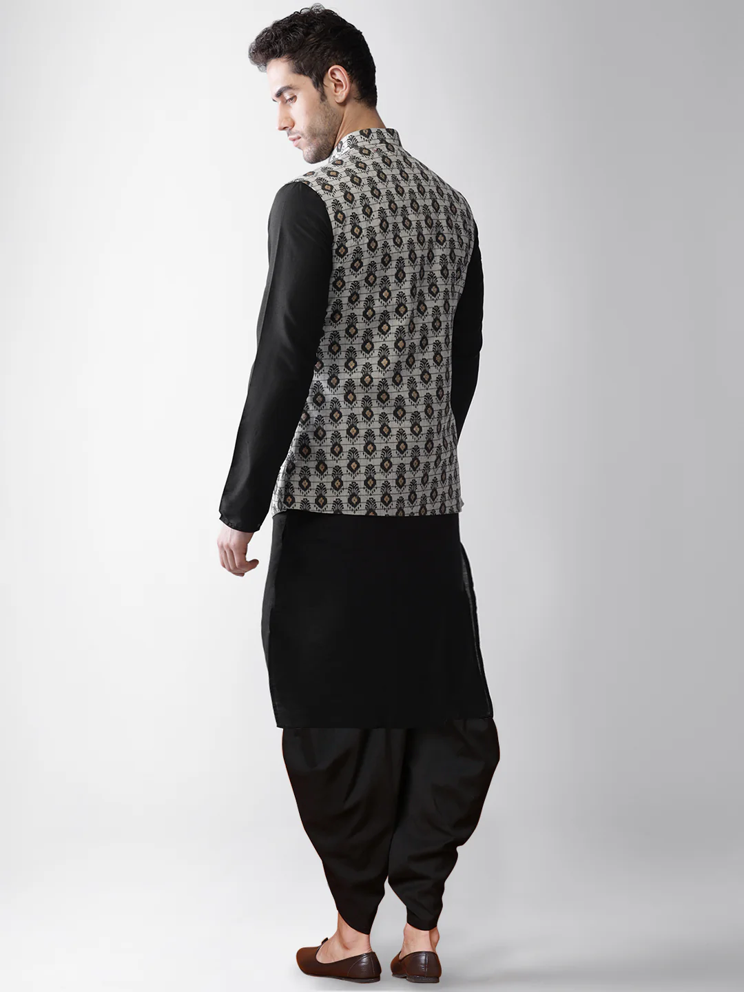 Men's Grey Kurta Jacket Dhoti Set - Image 4