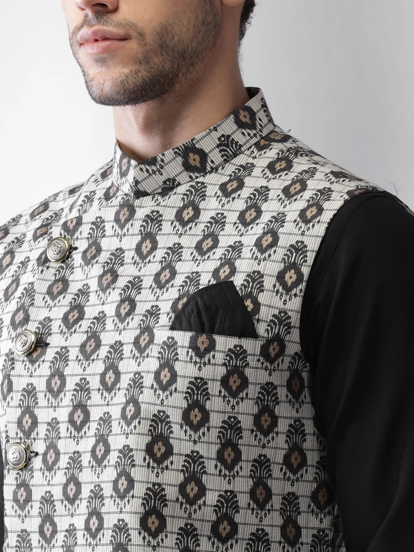 Men's Grey Kurta Jacket Dhoti Set - Image 5