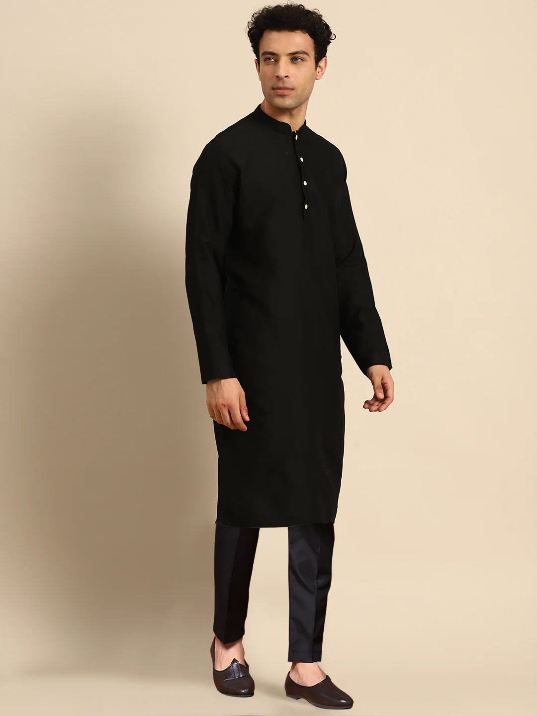 Black Multicolour Motif Jacket Kurta Trouser Set - Image 4