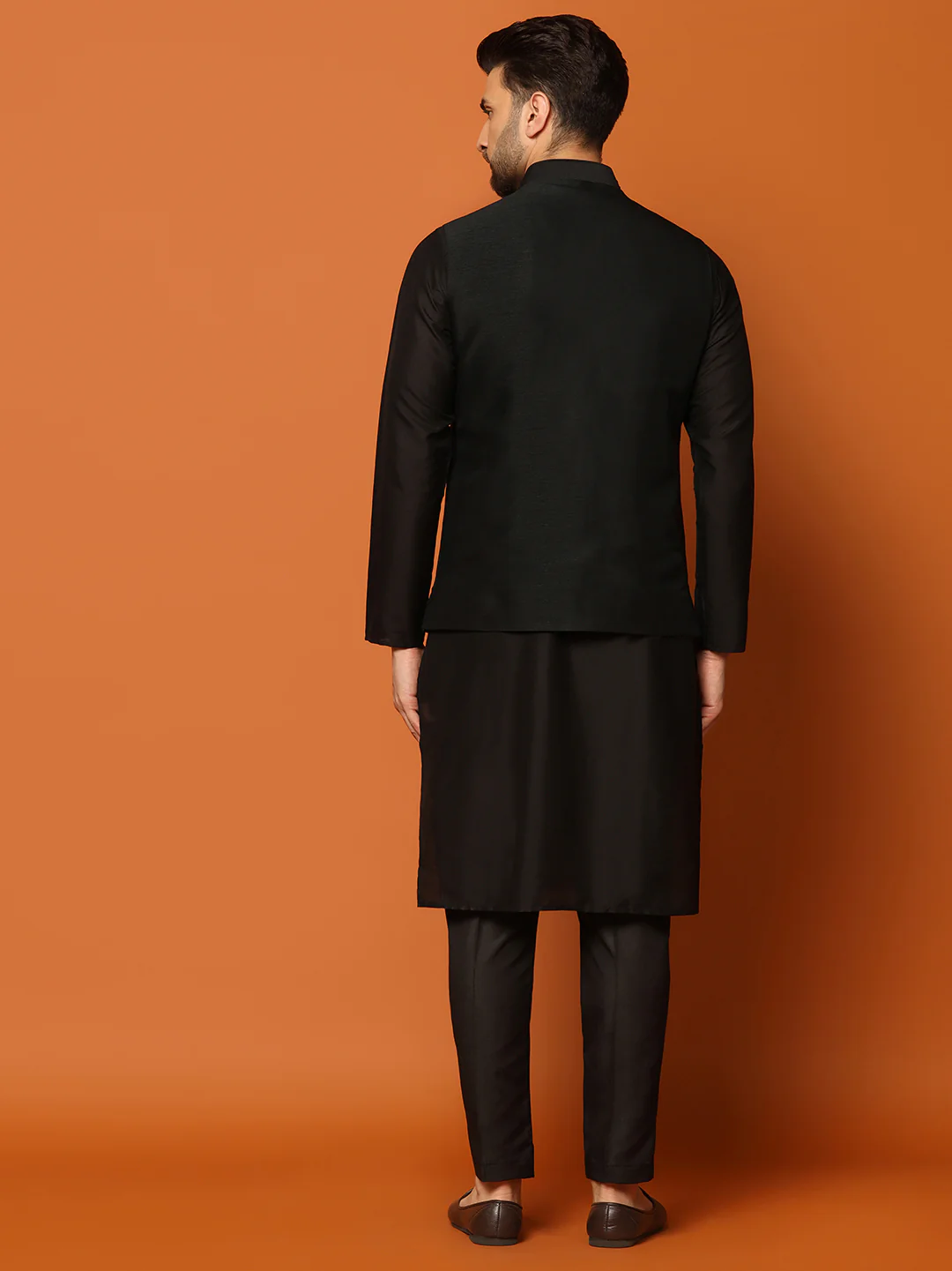 Black Embroidered Nehru Jacket Set with Kurta & Trouser - Image 4